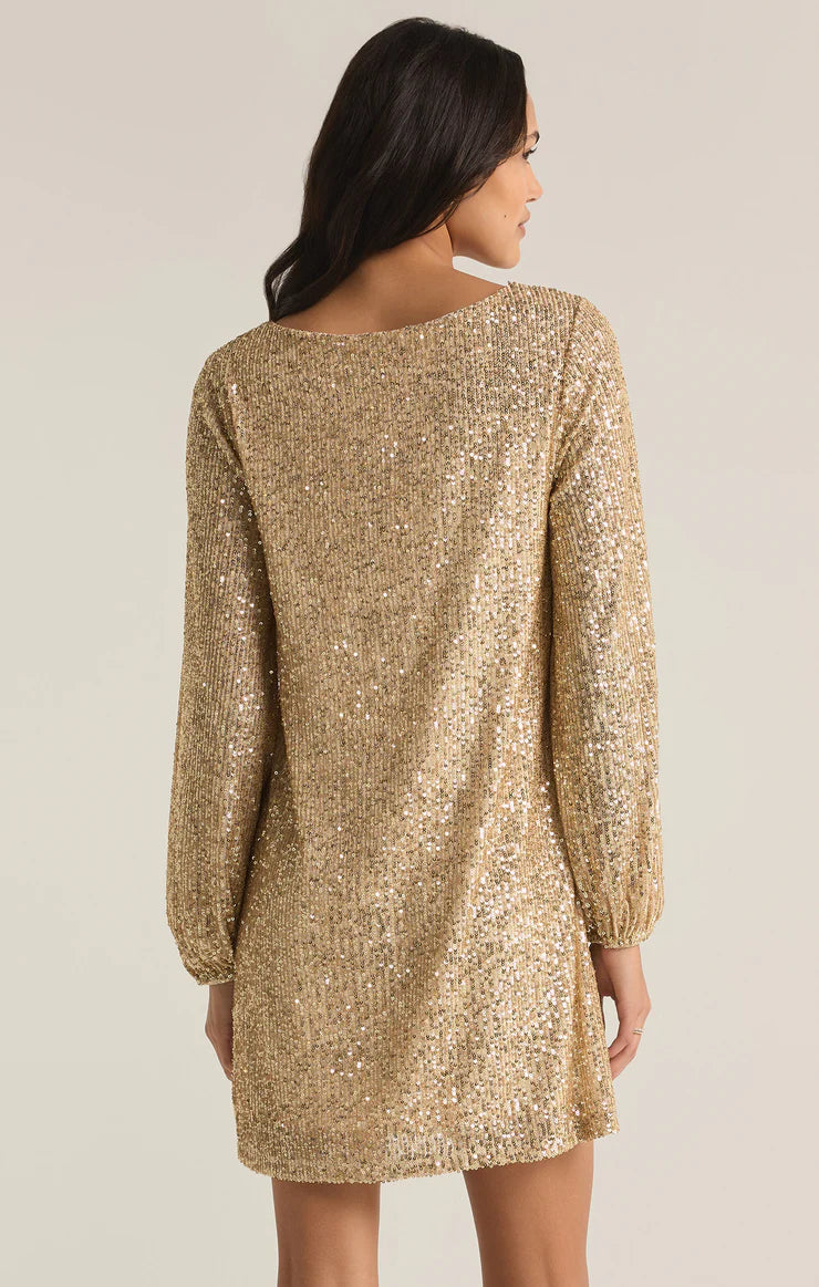 Z Supply Andromeda Champagne Sequin Mini Dress - Sparkly Party Dress for Women, Night Out, Wedding Guest, Holiday Celebration
