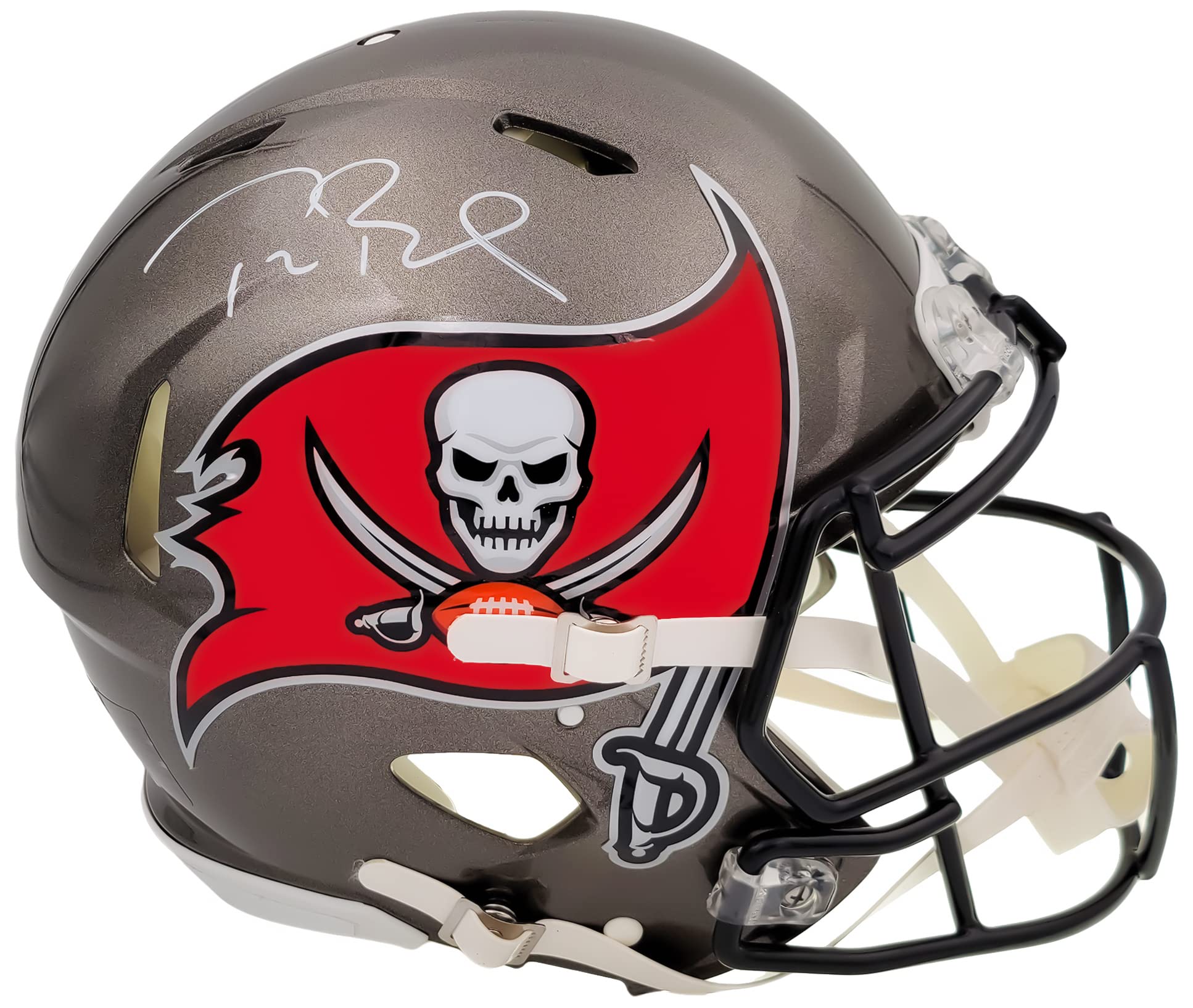 Tom Brady Autographed Tampa Bay Buccaneers Gray Full Size Authentic Speed Football Helmet with Fanatics Hologram - Perfect for Sports Memorabilia Collectors and NFL Fans Display