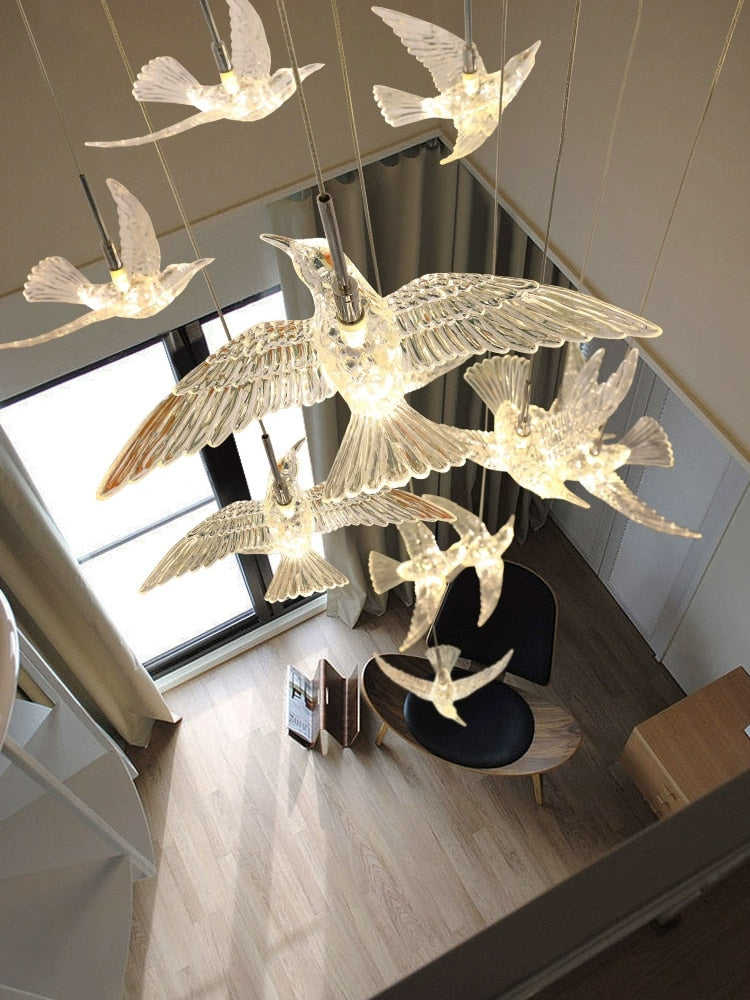 Elegant Acrylic Glass Birds Chandelier - Modern Crystal Ceiling Light Fixture for Dining Room, Living Room & Bedroom Decor