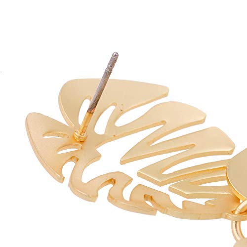 Gold Green Palm Leaf Dangle Earrings for Women | Tropical Monstera Leaf Bohemian Jewelry | Beach Party, Summer Vacation & Boho Chic Outfit Accessories