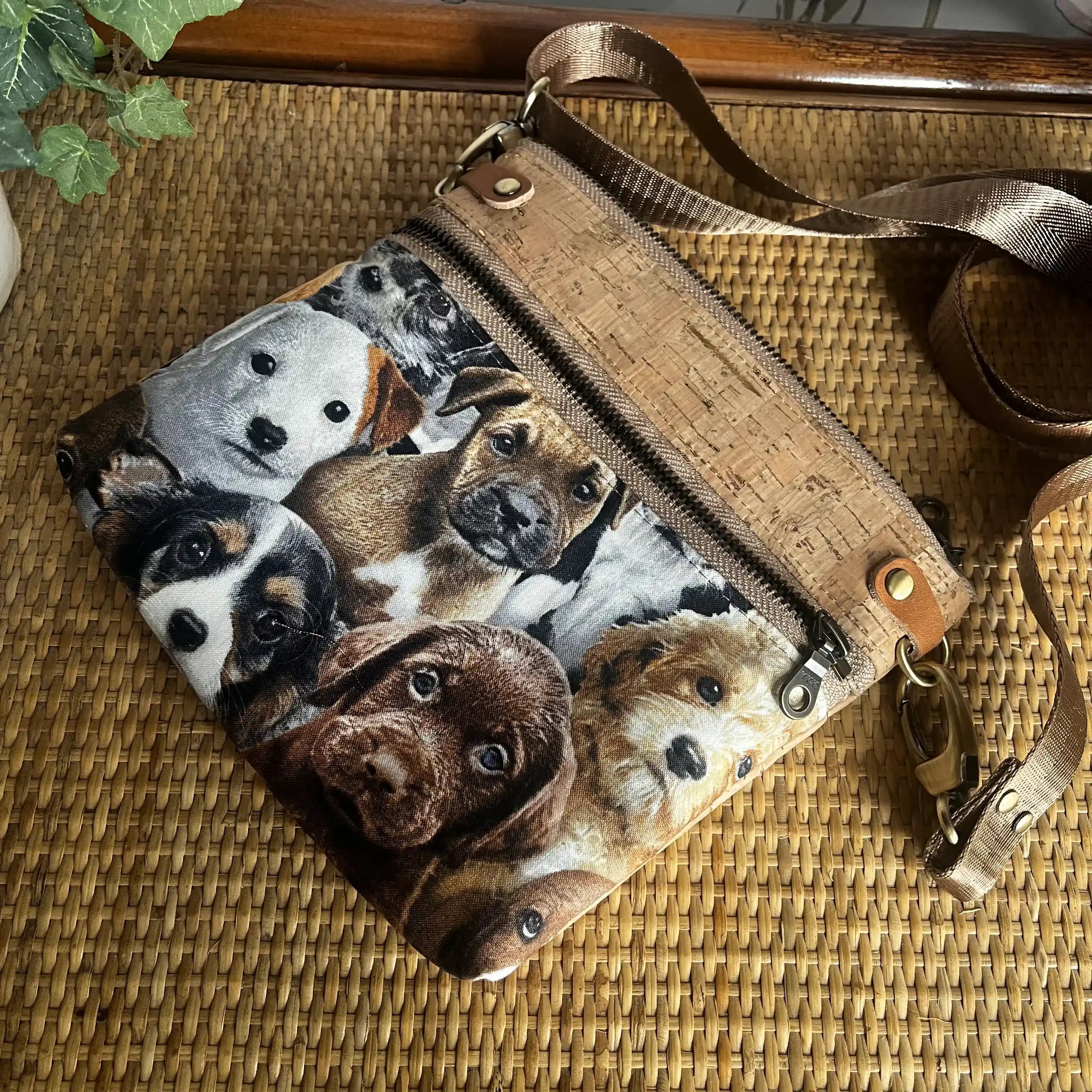 Izzy's Mom Cross Body Bag (Medium) - Adorable Puppies Design with Brushed Antique Finish | Perfect for Everyday Use, Travel, and Casual Outings