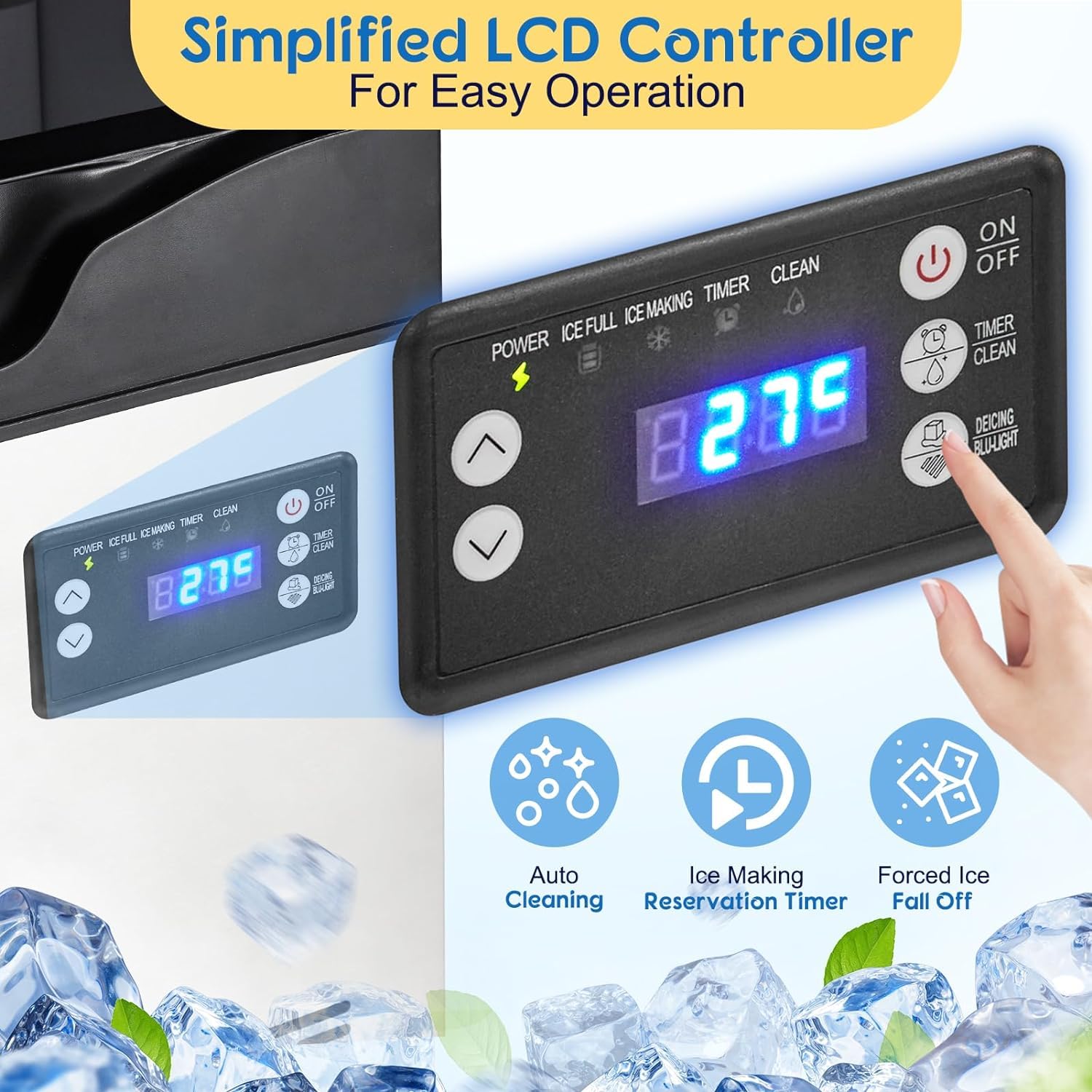 Commercial Ice Maker Machine 100 Lbs/24H, Stainless Steel Freestanding Ice Machine with 33LBS Storage Bin - Fast Ice Production in 5-15 Minutes - Under Counter Ice Maker for Restaurants, Bars, Coffee Shops & Home Use - Perfect for Beverage Service, Parties & Commercial Kitchens - Ideal for Cocktail Bars, Outdoor Events, and Catering Services