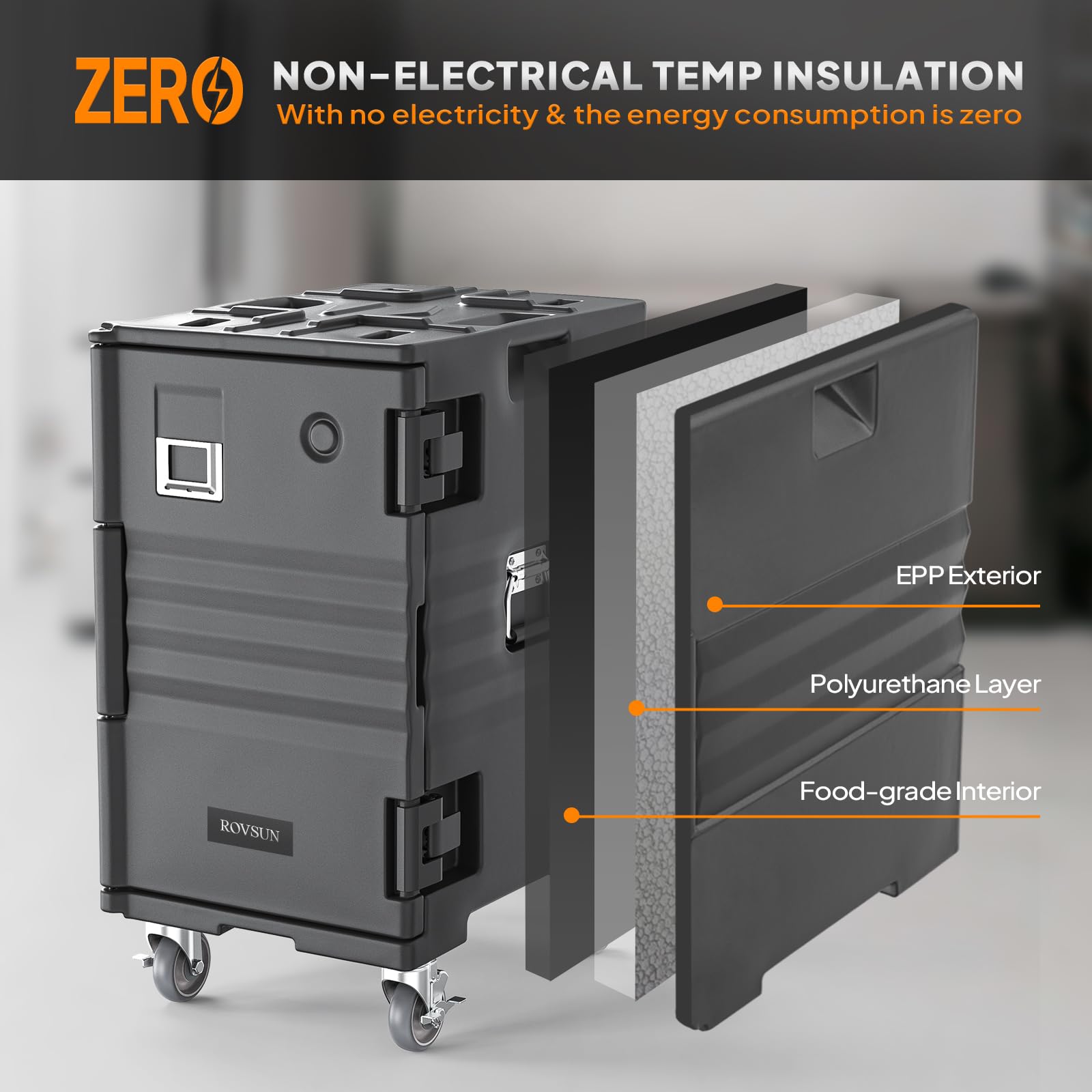 ROVSUN Insulated Food Warmer with Lockable Wheels - Stackable Hot Box Carrier for Catering, Restaurants & Parties - Double Buckles & Handles for Secure Transport - Perfect for Buffets, Outdoor Events & Food Delivery Services