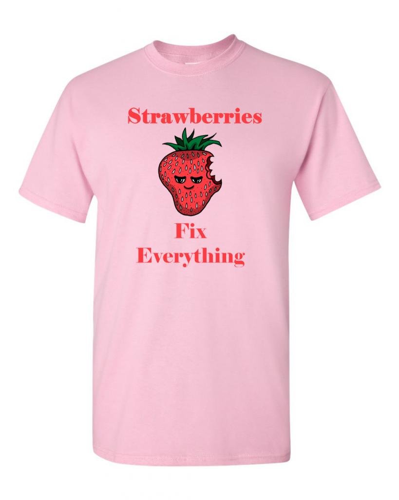 Strawberries Fix Everything Funny Adult T-Shirt - Cute Graphic Tee for Women & Men - Perfect for Casual Wear, Gifts, and Summer Outfits