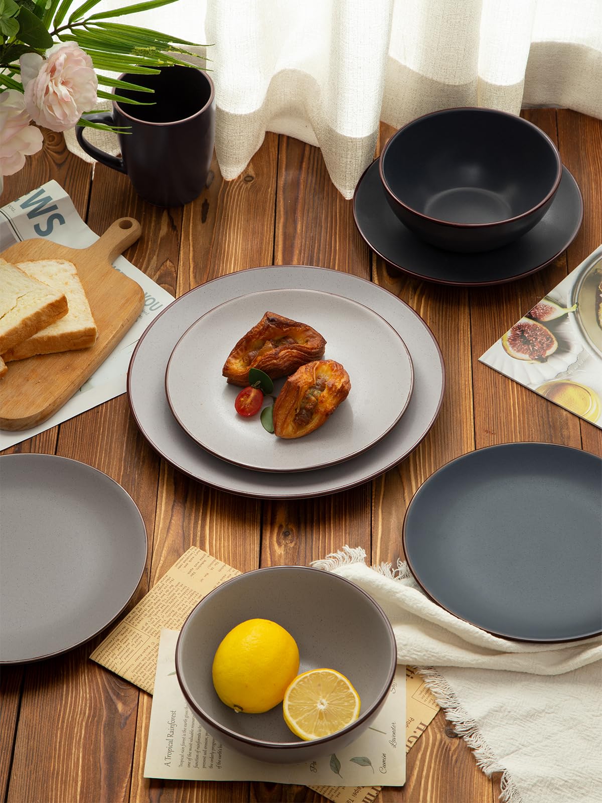 Famiware Venus 12-Piece Stoneware Dinnerware Set - Plates & Bowls for 4, Microwave & Dishwasher Safe, Colorful Stoneware Dishes - Perfect for Family Dinners, Parties & Everyday Use
