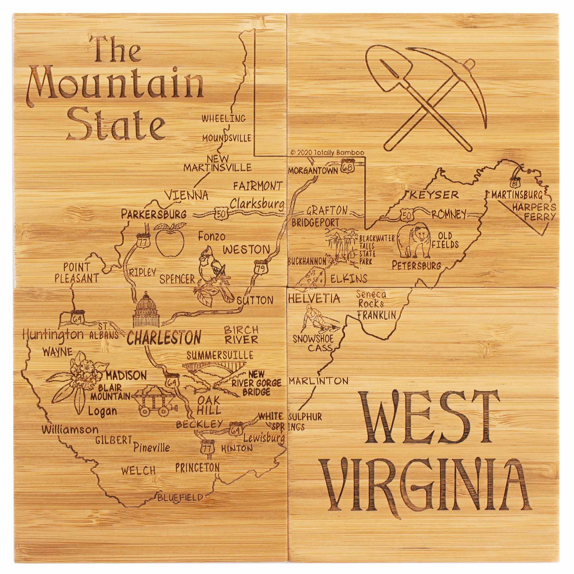 4-Piece West Virginia Puzzle Coaster Set with Storage Case - Perfect for Home, Office & Gifts - State-Themed Drink Coasters for Coffee Tables & Bars