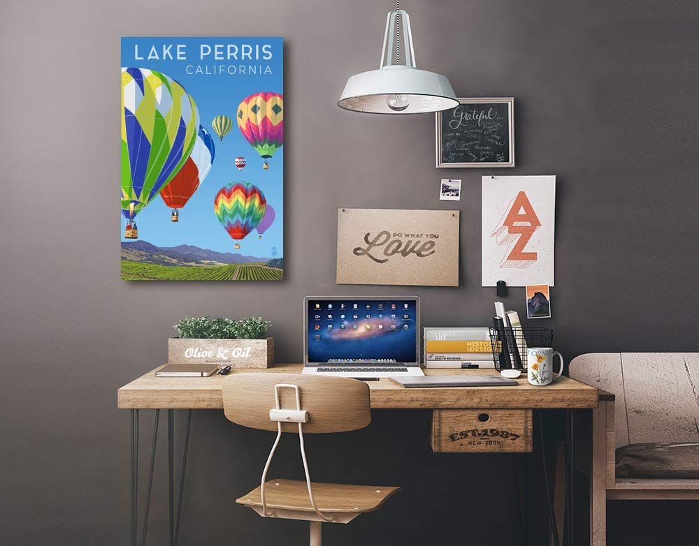 Lantern Press Lake Perris California Hot Air Balloons Wall Art - 16x24 Wrapped Canvas Print for Living Room, Bedroom & Office Decor - Landscape Painting for Home & Office Decoration