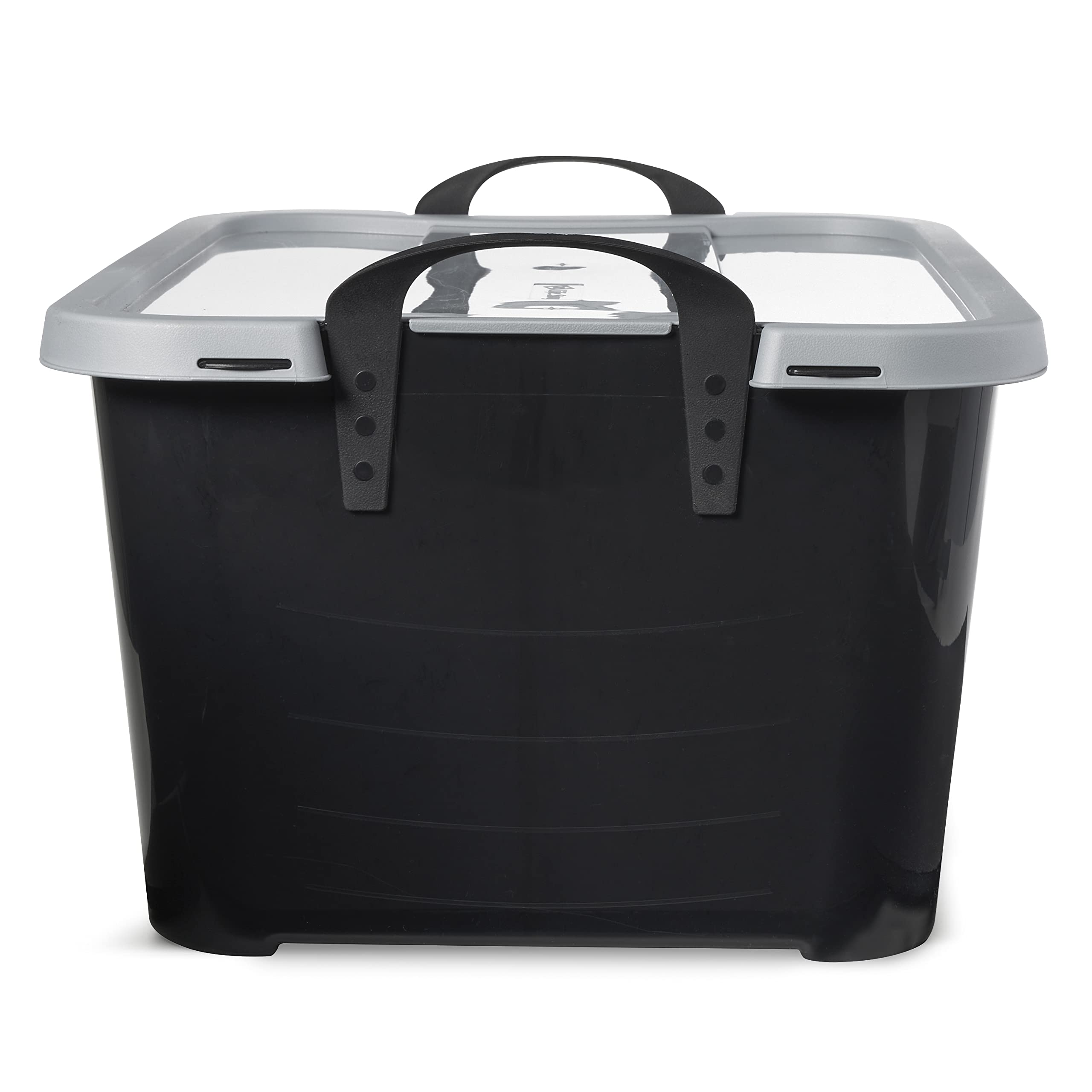 55 Quart Stackable Storage Bins with Secure Snapping Lids & Built-in Handles - 12 Pack Black Plastic Containers for Moving, Home Organization & Closet Storage - Durable Moving Boxes for Packing, Office Supplies & Seasonal Decor