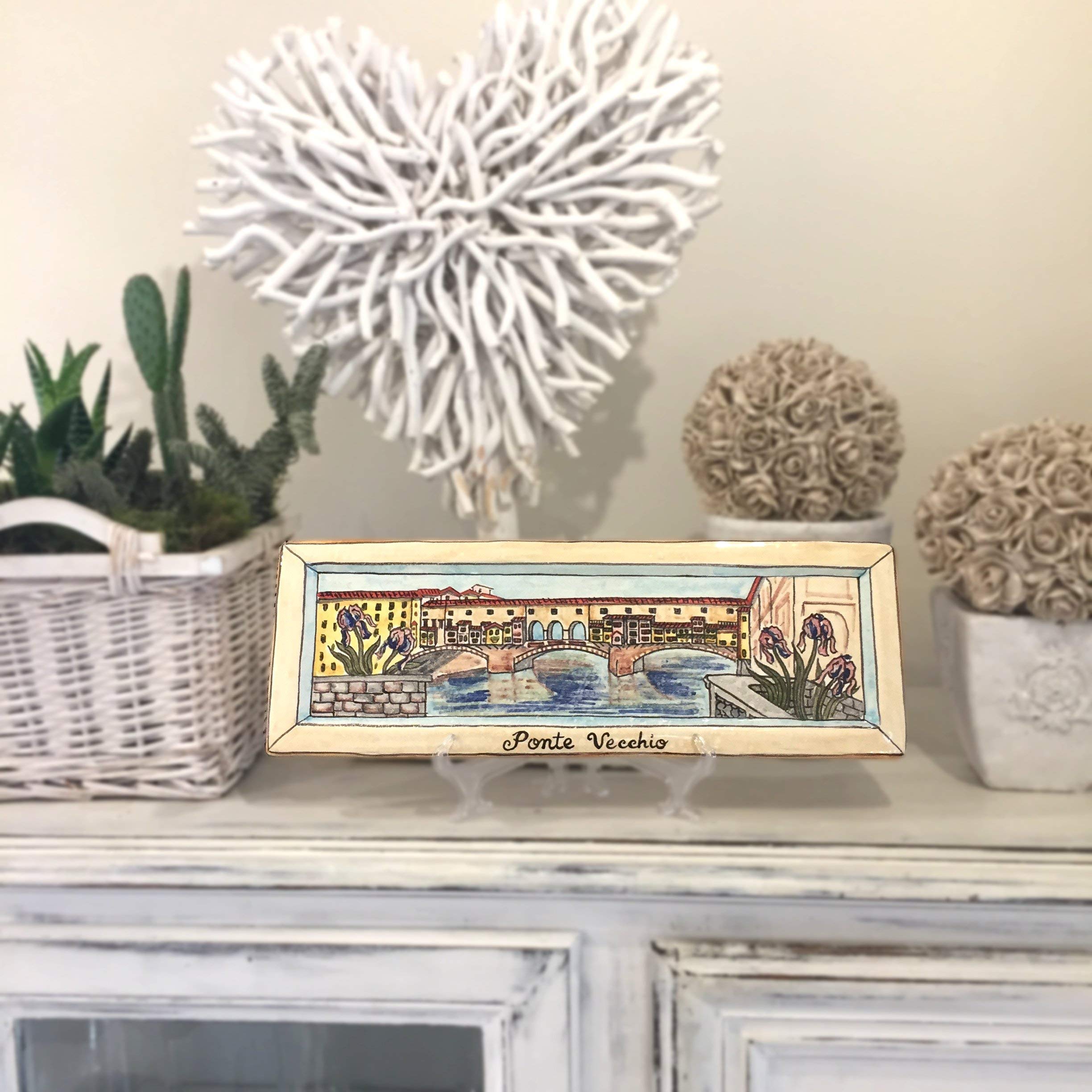 Handmade Italian Ceramic Art Tile Pottery - CERAMICHE D'ARTE PARRINI Tuscan Collection, Old Bridge Florence Design, Authentic Italy Craftsmanship | Perfect for Kitchen Backsplash, Bathroom Decor & Mediterranean Home Accents