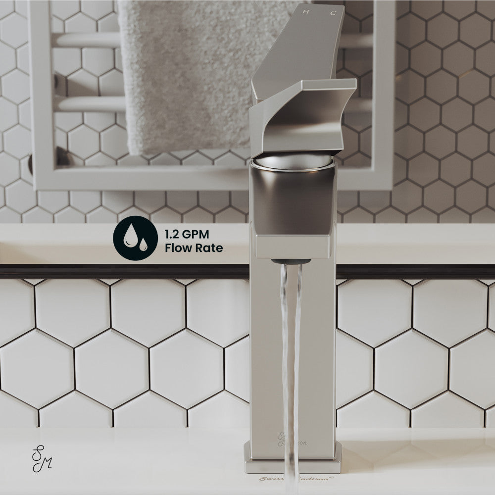 Brushed Nickel Single Hole Single Handle Bathroom Faucet - Modern Water-Saving Design for Sink Vanity and Powder Room Installation