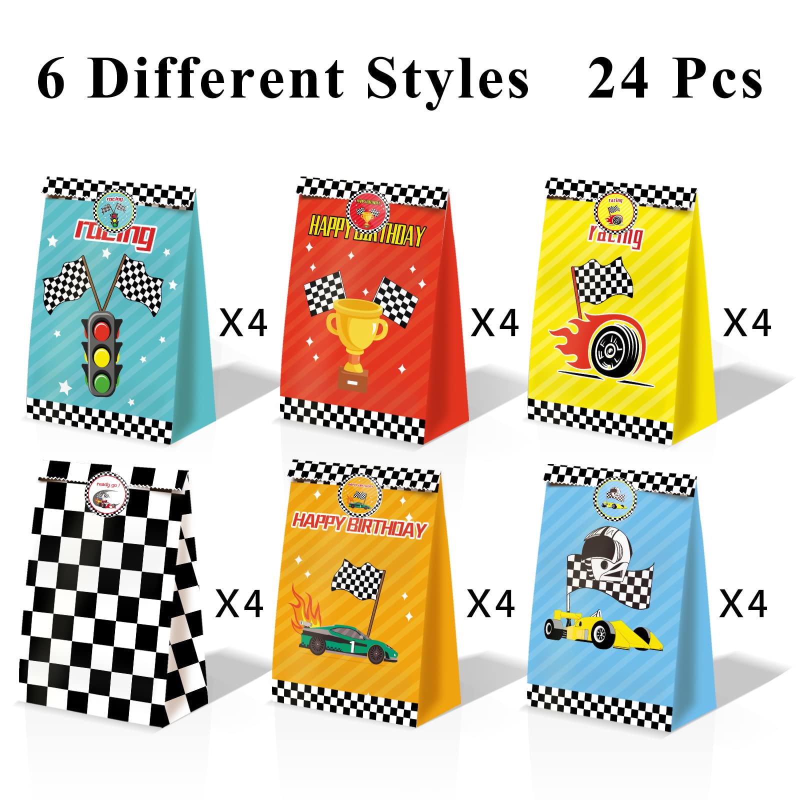 24 Pcs Race Car Party Supplies - Boys Race Car Gift Bags, Cars Theme Birthday Decorations, Racing Party Favors for Kids, Perfect for Race Car Birthday Parties and School Events
