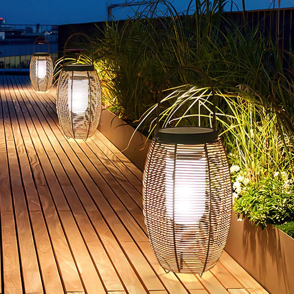 Solar-Powered Rattan Floor Lanterns for Outdoor Patio, Garden, Backyard - Waterproof LED Lighting for Decoration, Camping & Parties