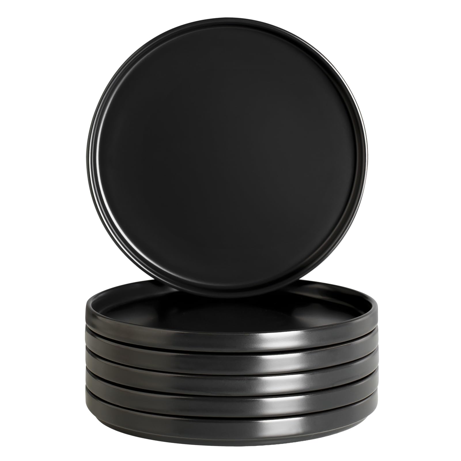 Premium Onniyor Porcelain Dinner Plates Set - 8 Inch Round Scratch-Resistant Plates for Dessert, Salad & Serving | Microwave, Oven & Dishwasher Safe (Set of 6, Black) | Perfect for Dinner Parties, Restaurants & Everyday Dining