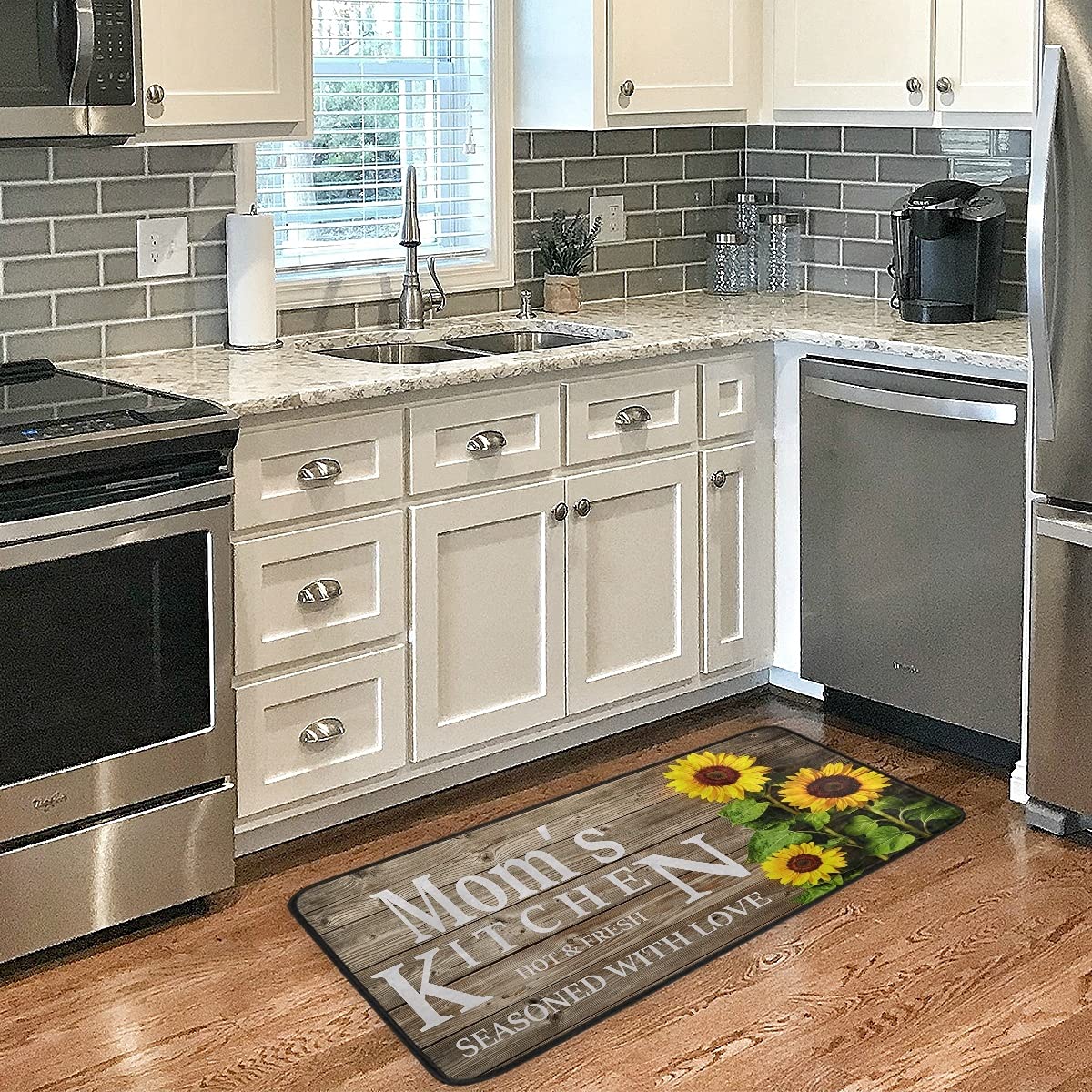 Emelivor Washable Sunflower Kitchen Rug - Non-Slip Anti-Fatigue Floor Mat for Women, Mothers & Home Chefs | Perfect Kitchen Decor Gift for Mom, Housewarming & Cozy Home Cooking