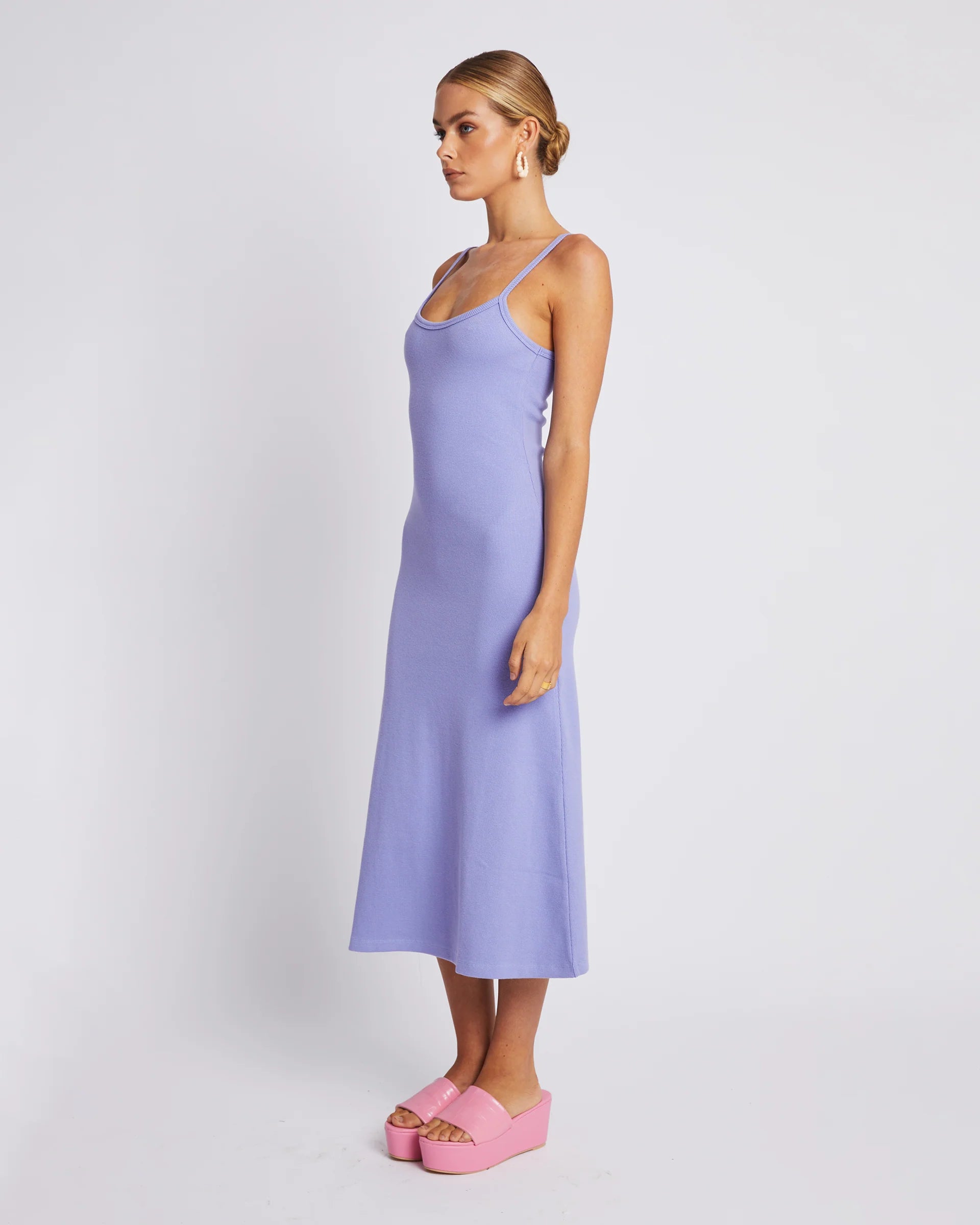Elegant A-Line Midi Dress in Lilac - Perfect for Weddings, Parties & Casual Outings