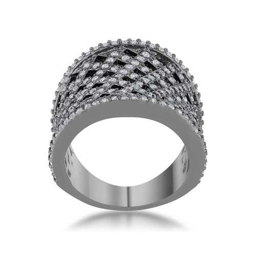 1.4 Carat Cubic Zirconia Hematite Wide Woven Style Ring for Women - Elegant Statement Jewelry for Parties, Weddings & Special Occasions