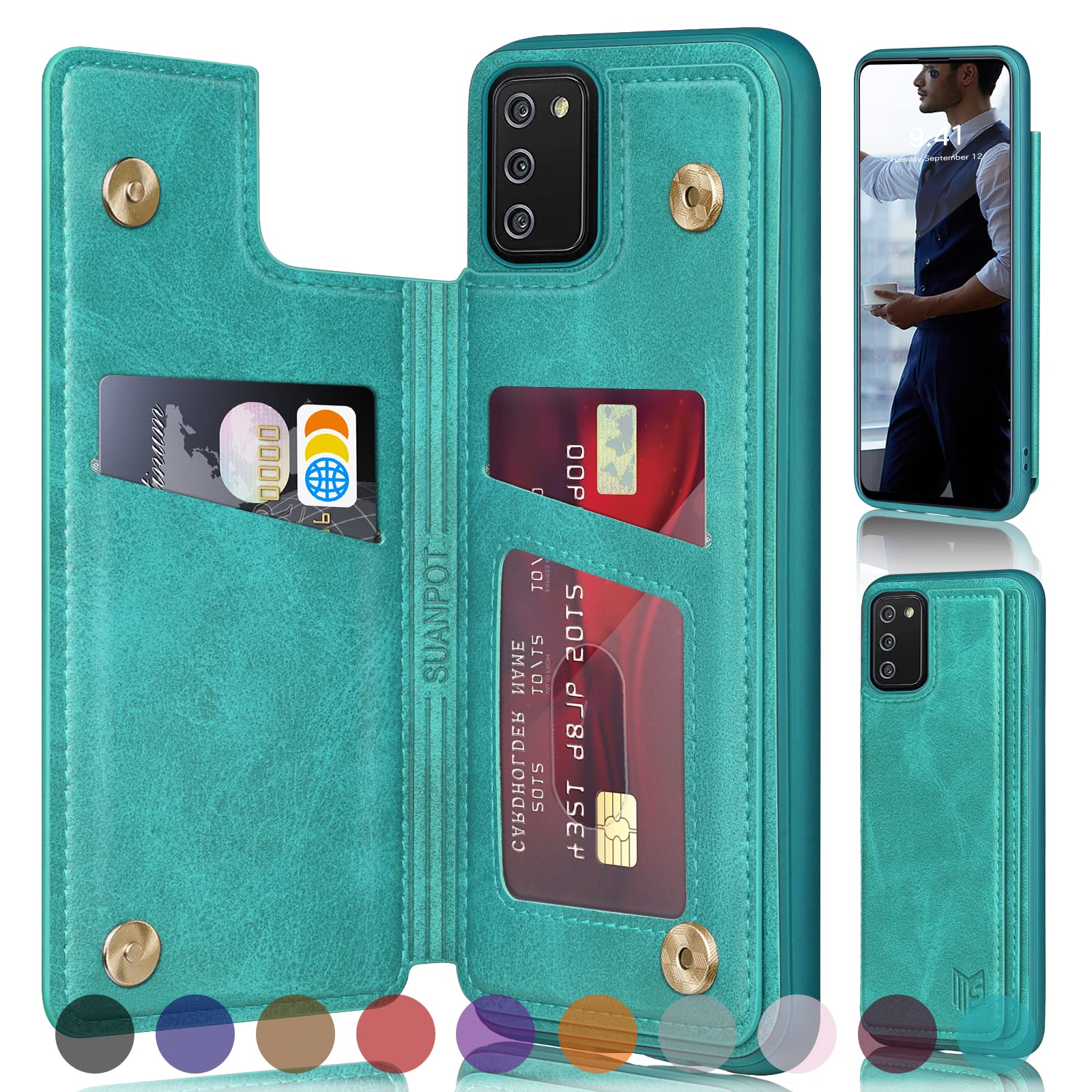 RFID Blocking Samsung Galaxy S20 Wallet Case with Credit Card Holder - PU Leather Flip Book Phone Cover for Women & Men (Blue/Green) - Perfect for Travel, Business & Everyday Protection