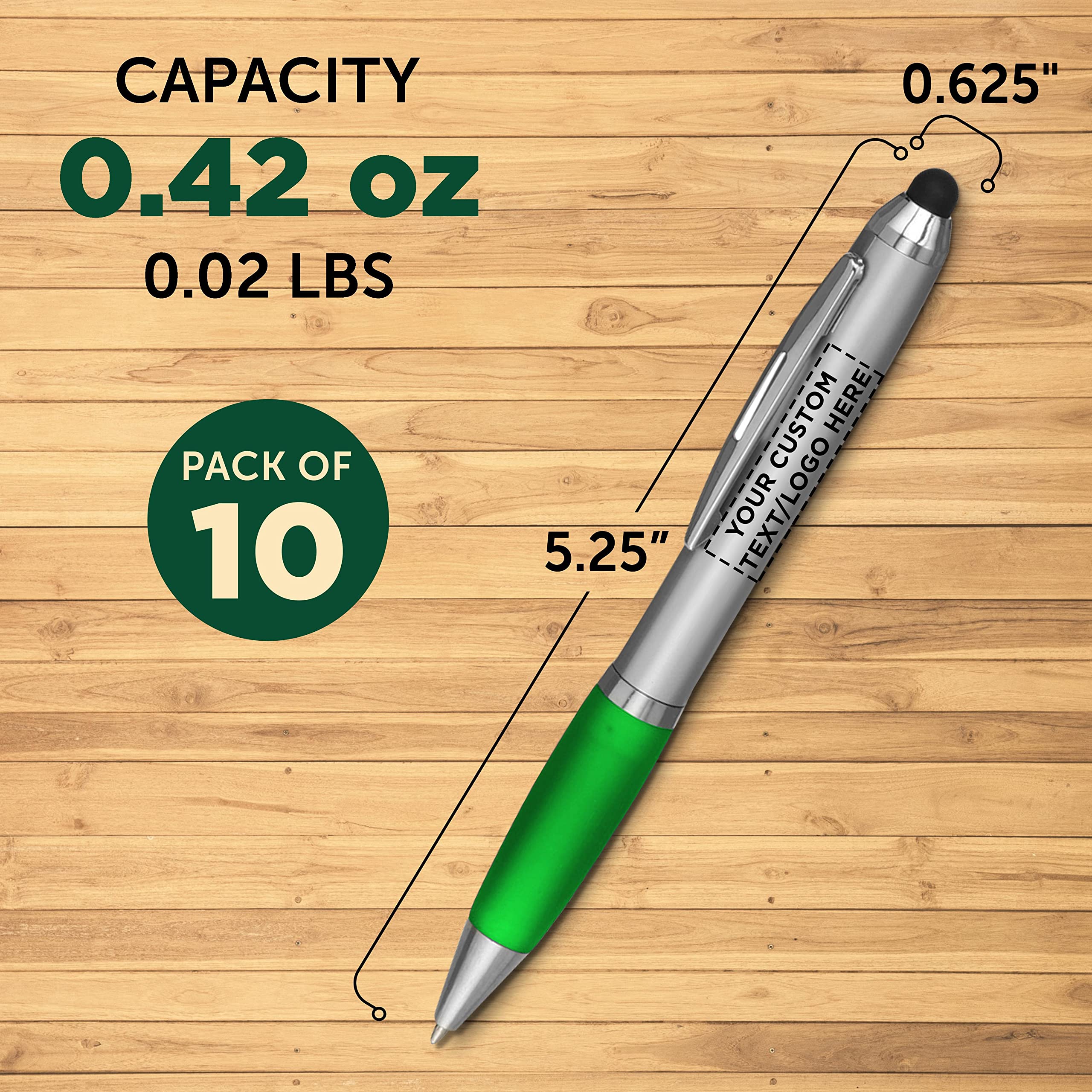 Custom Stylus Ballpoint Pens Set of 10 - Personalized Bulk Pack with Black Ink for Office, School & Business | Great for Tradeshows, Events & Note-Taking | Eco-Friendly Green Pens