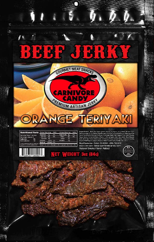 Premium Carnivore Candy Beef Jerky - 3 Pack (3x3oz) Orange Teriyaki Flavor | High Protein Snack for Keto, Paleo & Low-Carb Diets | Perfect for Camping, Hiking & Road Trips