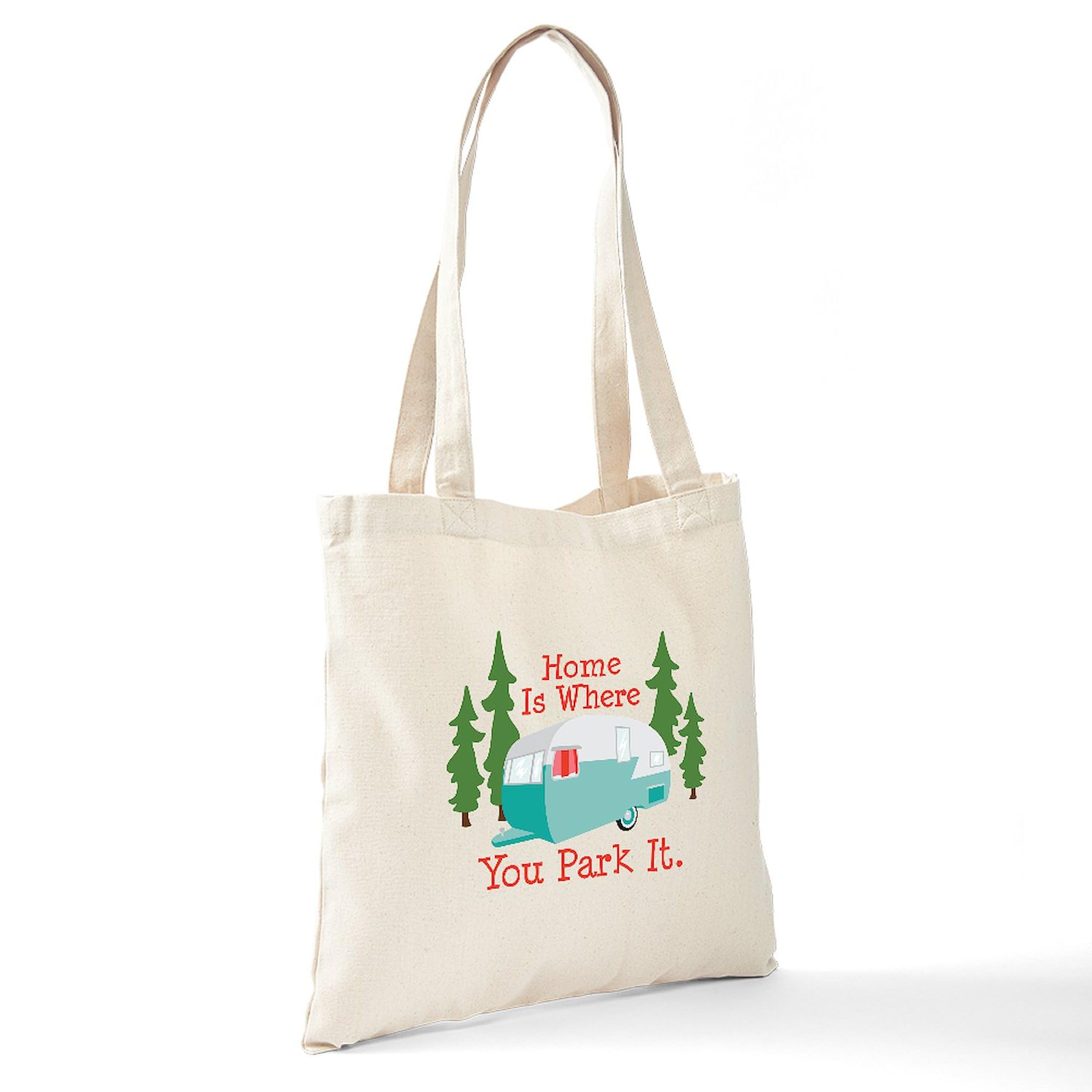 Home Is Where You Park It - Natural Canvas Reusable Shopping Tote Bag | Eco-Friendly Grocery Bag for RV Camping, Beach Trips & Farmers Market