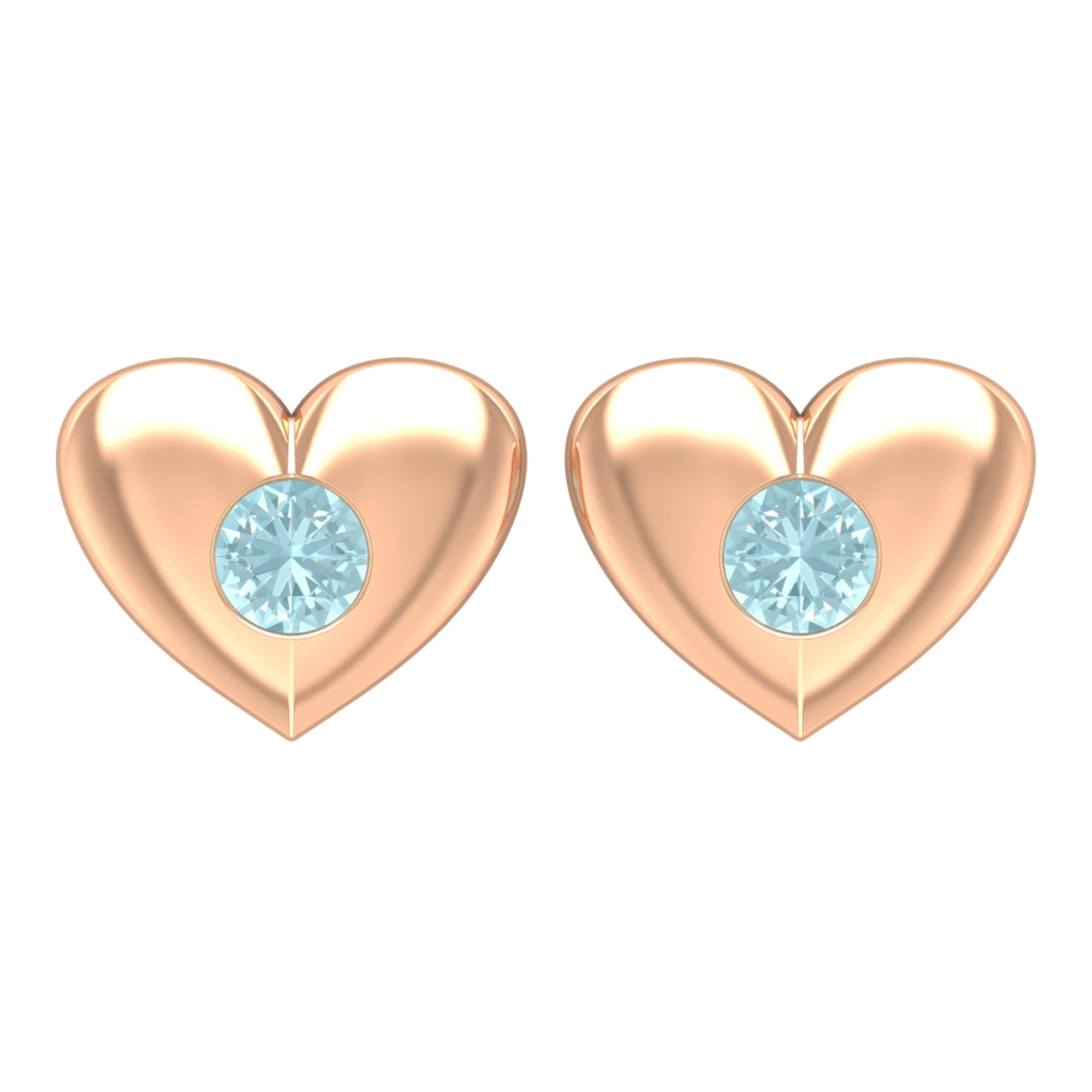 14K Solid Gold Blue Topaz Solitaire Earrings for Women - December Birthstone Jewelry with Gold Heart Studs & Gypsy Setting | Perfect for Gift Giving, Weddings & Special Occasions