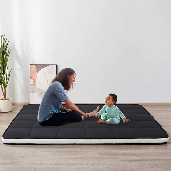 MAXYOYO Padded Japanese Floor Mattress - Black Foldable Roll Up Futon for Bedroom, Guest Room & Travel | Comfortable Floor Sleeping Mat for Adults & Kids