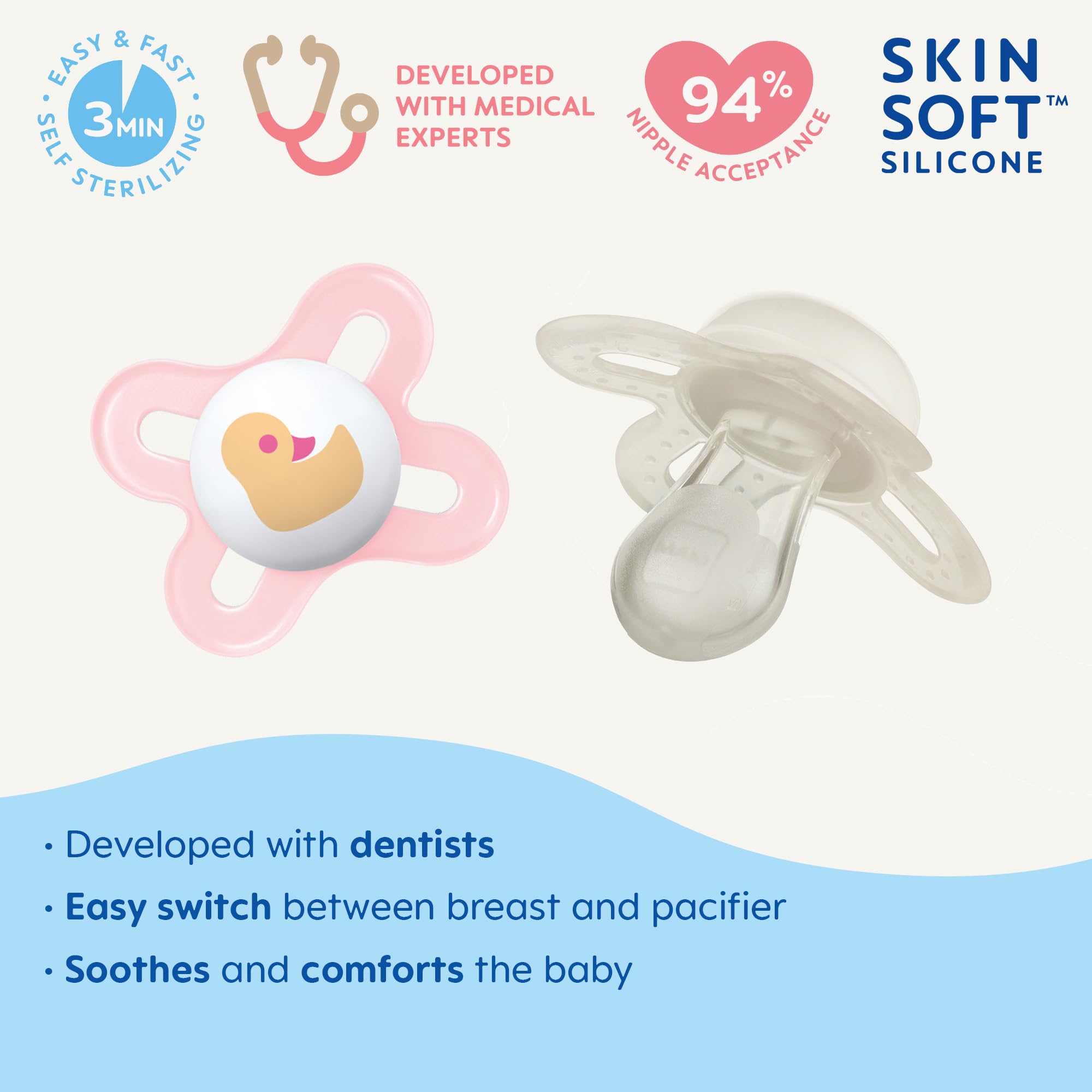 **MAM Original Start Matte Baby Pacifiers for Newborns 0-3 Months – BPA-Free Silicone, Easy to Clean, Doctor-Recommended (4-Pack with Sterilizer Case) – Perfect for Soothing, Sleep, and Travel**
