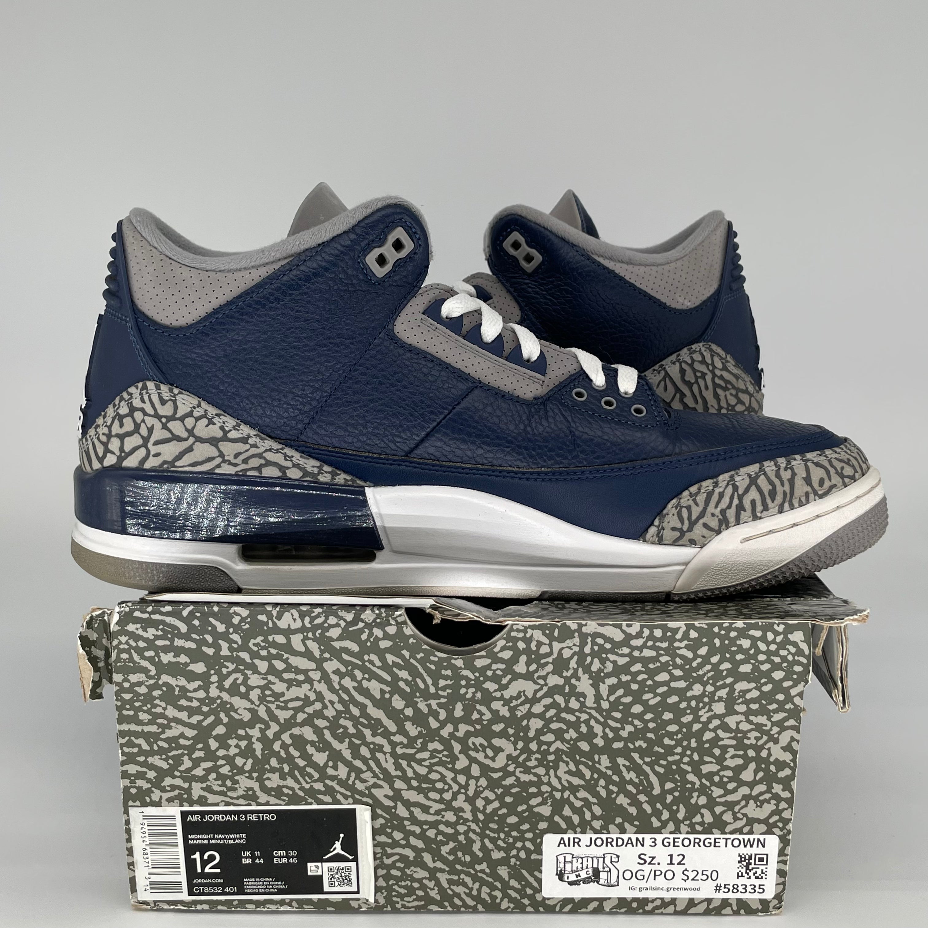 AIR JORDAN 3 Retro Georgetown Basketball Shoes Men's Size 12 - White/Blue/Grey (Style Code CT8532-401) | Authentic Sneakers for Casual Wear, Street Style & Basketball Games