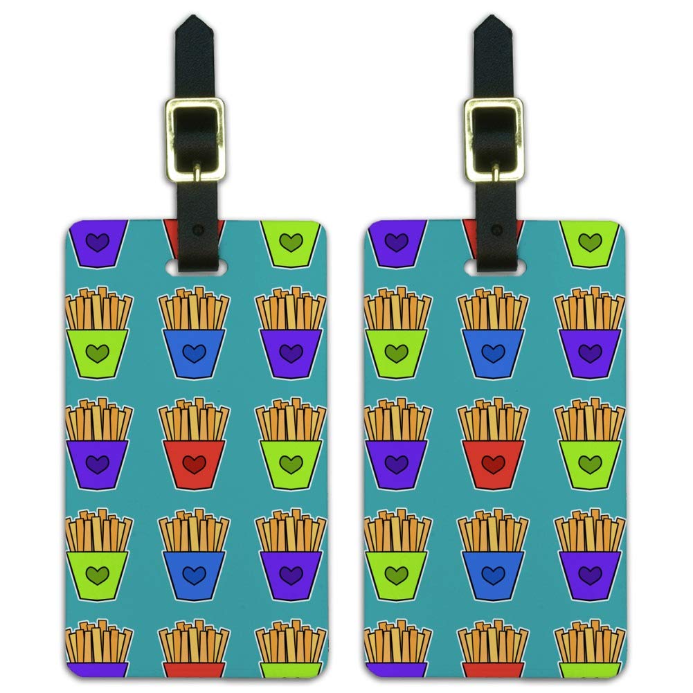 Colorful French Fries Pattern Luggage ID Tags - Set of 2 Waterproof Suitcase Tags for Travel, Carry-On Bags & Backpacks - Fun Unique Identification Cards for Kids & Adults