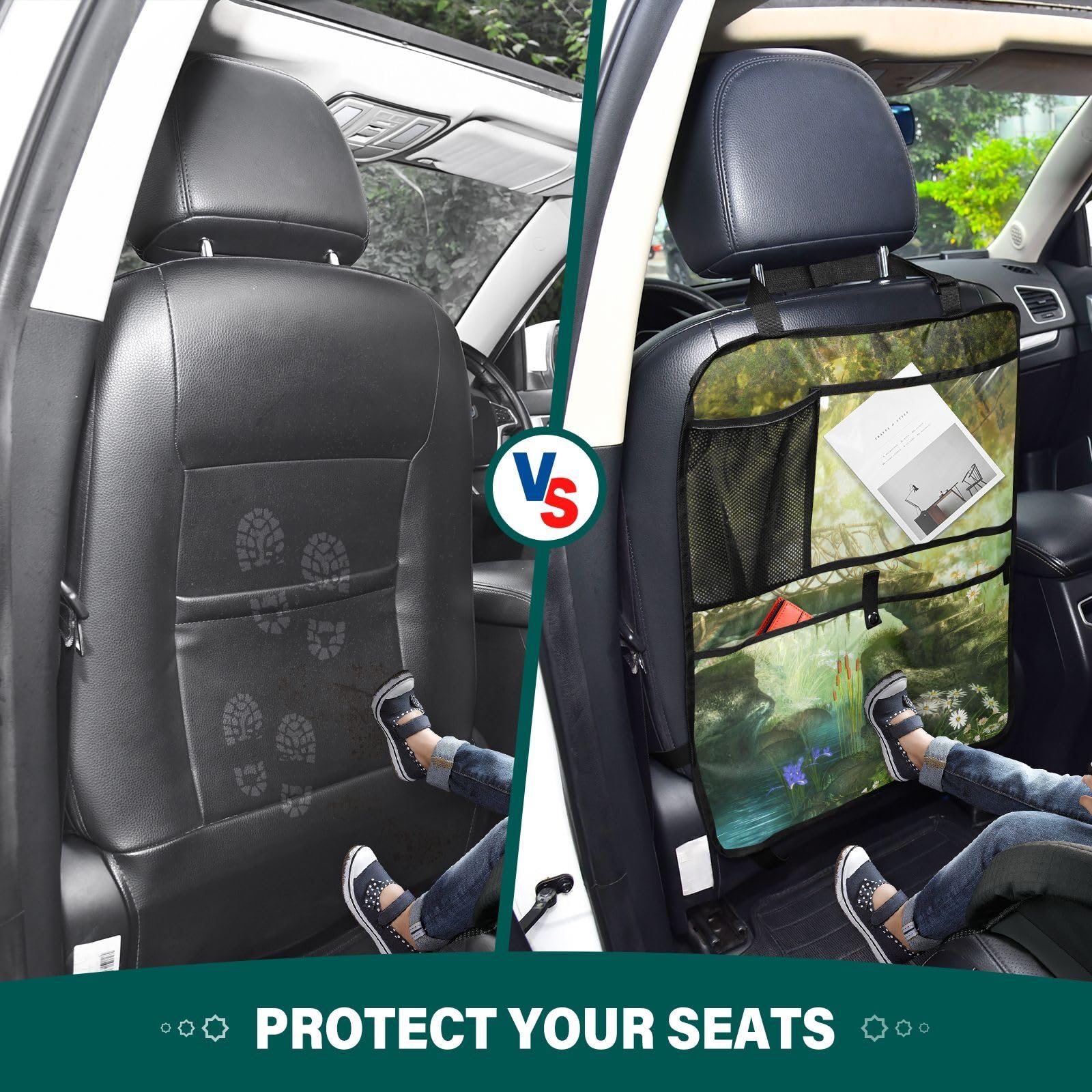 Bokkoy Car Backseat Organizer with Tablet Holder - 2 Pack Waterproof Kick Mats for SUV & Sedan, Back Seat Protector for Kids & Pets - Perfect for Road Trips, Travel & Daily Commute