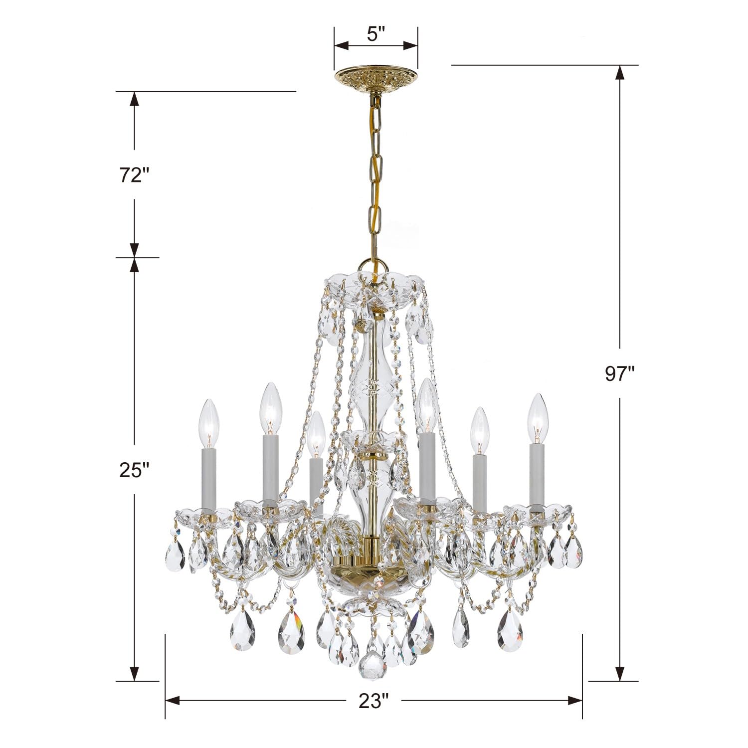 Elegant 6-Light Crystal Chandelier with Polished Brass Finish | Traditional Spectra Crystal Design | Perfect for Dining Room, Living Room & Bedroom Lighting