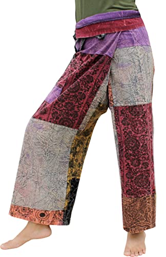 RaanPahMuang Thai Fisherman Pants for Men & Women - 100% Cotton Loose Yoga, Pirate, Harem & Kimono Pants | Unisex Comfort for Yoga, Meditation, Beach & Casual Wear