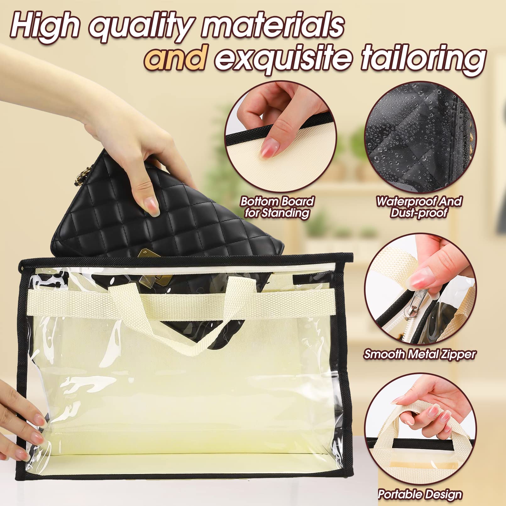 9 Pack Clear Dust Bags for Handbags - Zippered Transparent Purse Storage Organizer with Handles | Dustproof Closet Organizer for Luxury Bags, Travel & Home Storage