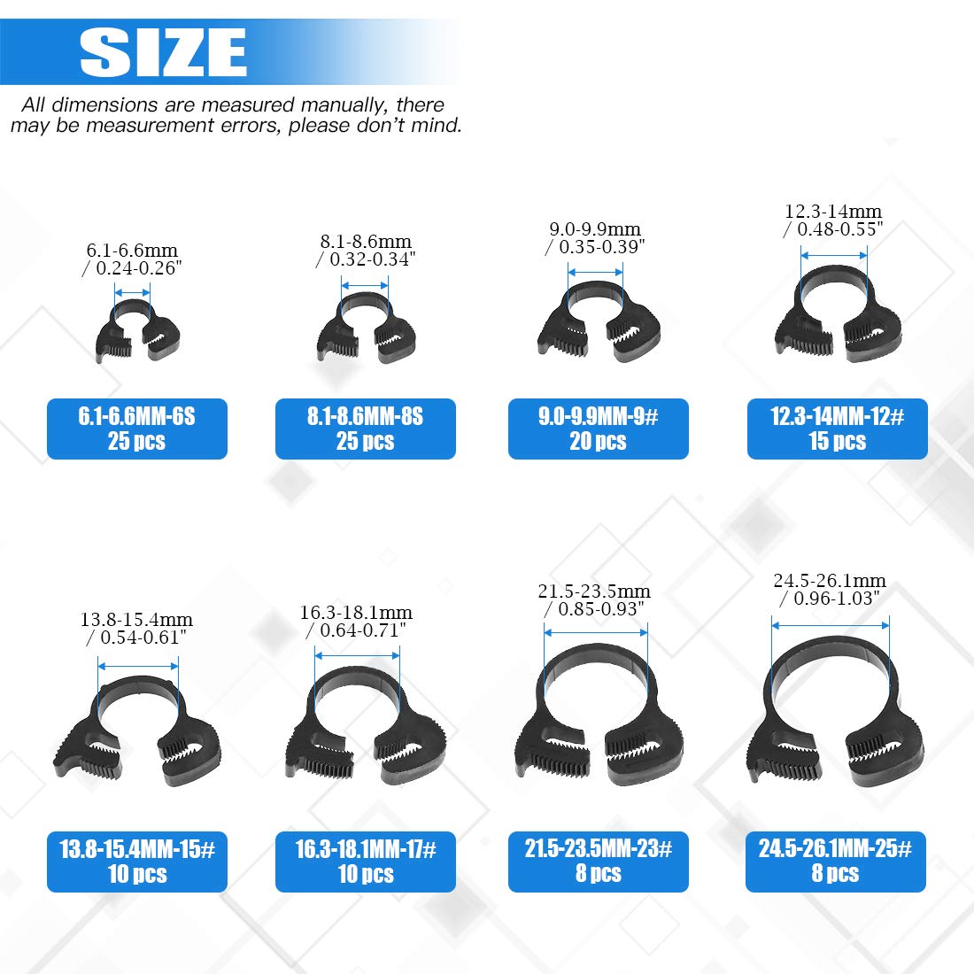 Glarks 290Pcs Fuel Line Hose Clamps Kit & 121Pcs Heavy Duty Nylon Hose Clamps Set - 8 Sizes for Automotive, Marine, Plumbing, and Home Repair Applications