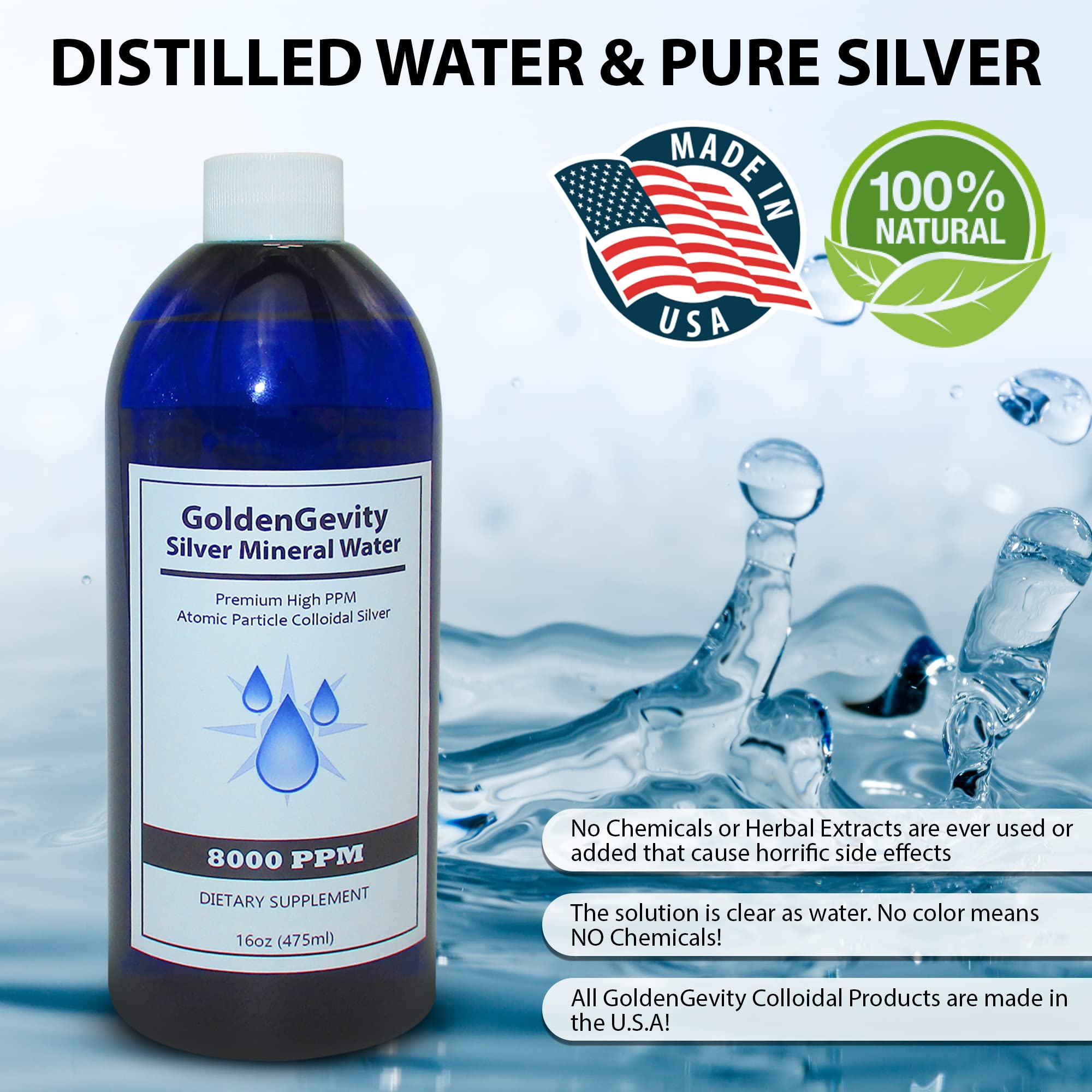 8000 PPM Bioactive Atomic Colloidal Silver Supplement - 16 oz Bottle | Natural Immune Support, Non-Toxic & Non-GMO Trace Minerals | For Daily Wellness, Immune Boosting & Natural Healing