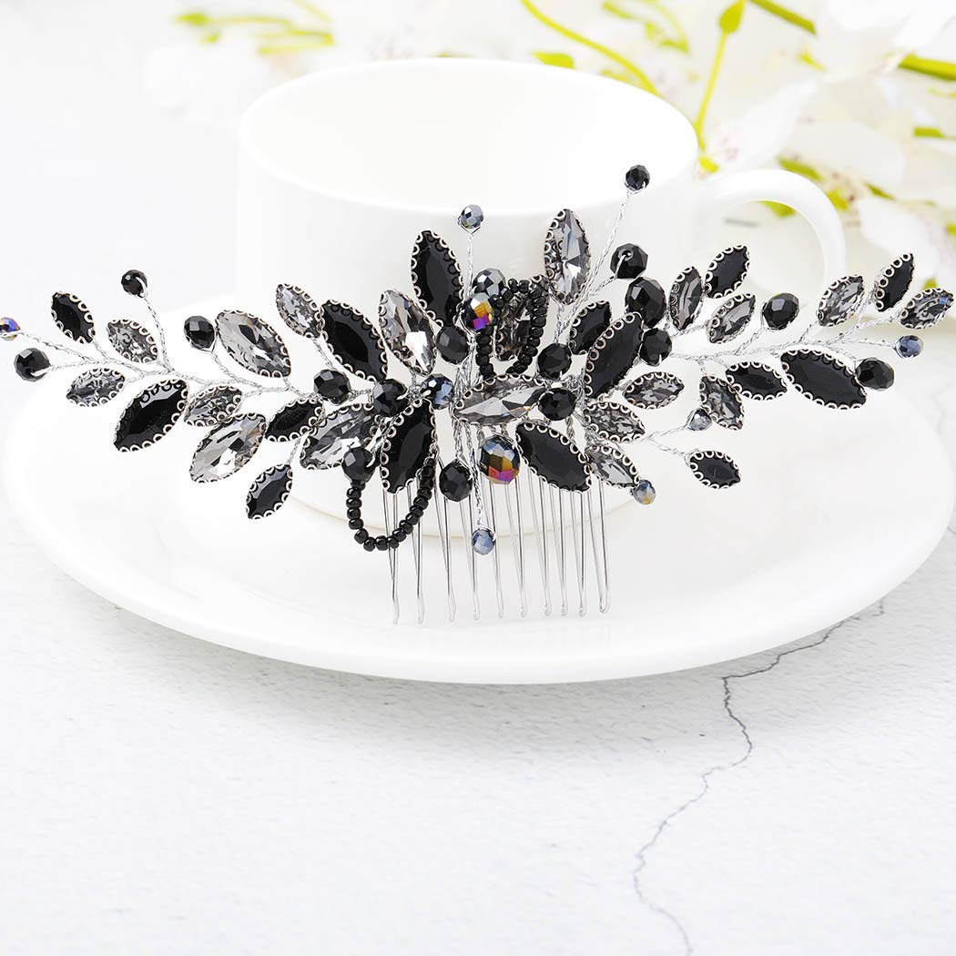 Elegant Unicra Bride Wedding Hair Comb - Black Delicate Opal Crystal Bridal Headpiece for Women & Girls | Perfect for Weddings, Prom, and Formal Events