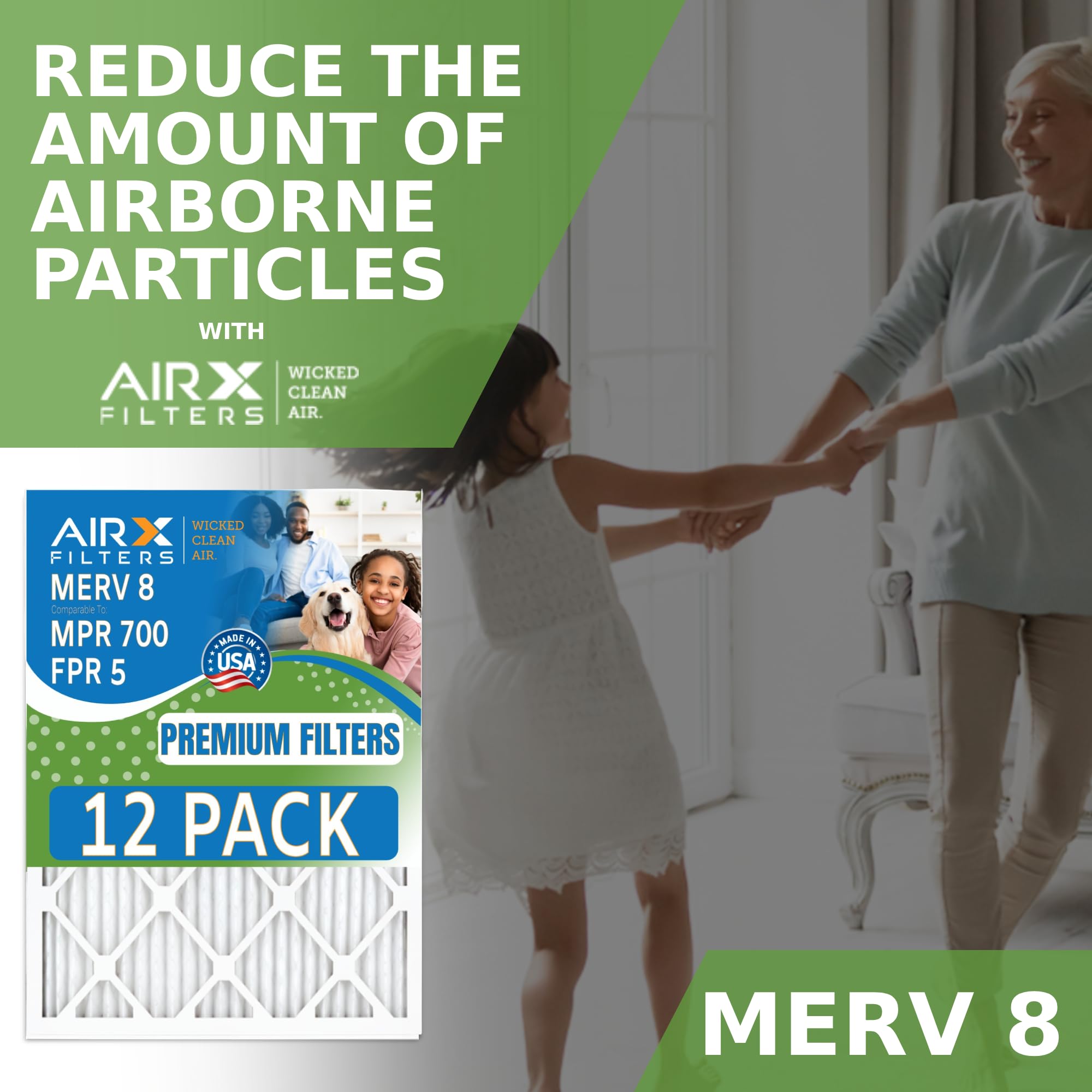 20x30x1 MERV 8 Air Filters - 12 Pack Premium Furnace Filters (MPR 700 & FPR 5 Equivalent) - Made in USA by AIRX FILTERS - Perfect for HVAC Systems, Home Air Purification & Allergy Relief