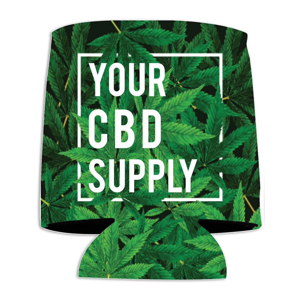 Custom CBD Can Coolers with Business Branding - Personalized Name, Phone & Website - Bulk 50 Pack for CBD Retailers & Events - Perfect for Promotions, Trade Shows & Customer Giveaways