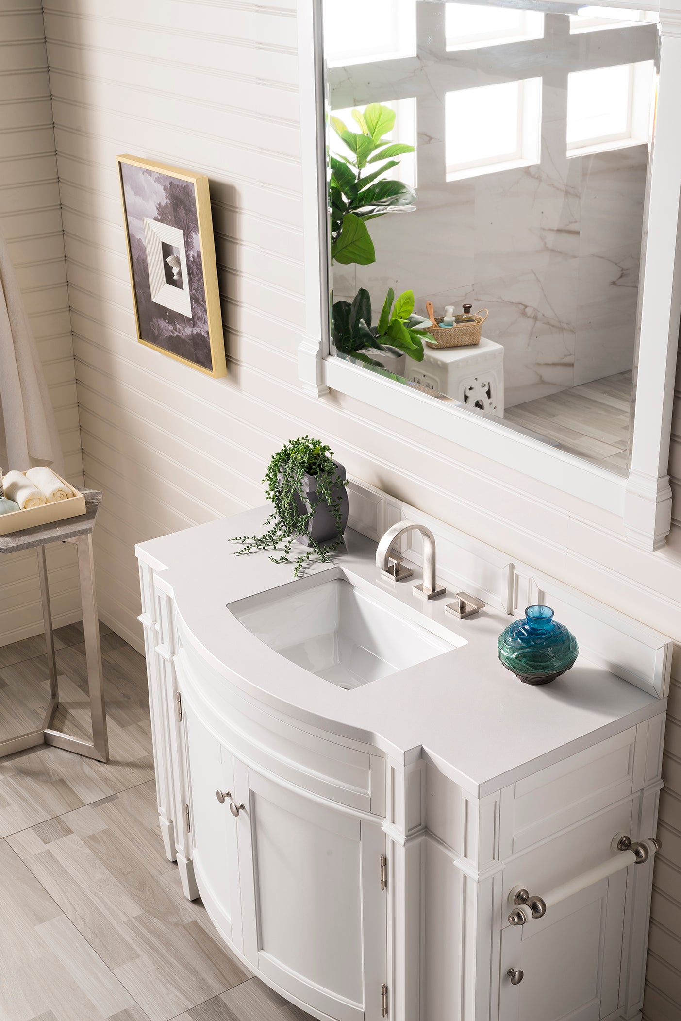 Brittany 46 Inch Single Bathroom Vanity Set with White Zeus Quartz Countertop - Modern Bright White Finish for Bathroom Remodel & Home Upgrade