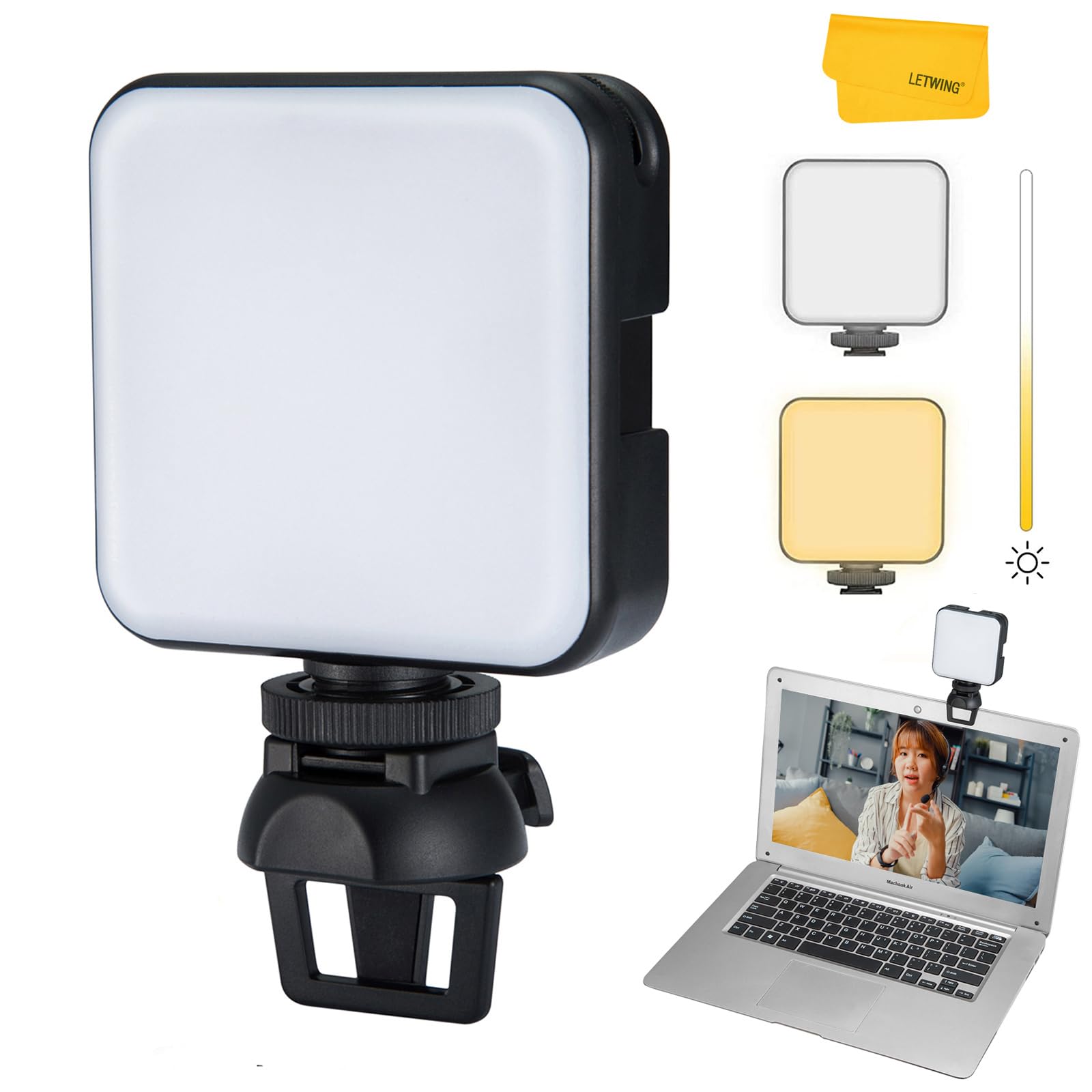 LETWING W64 Dimmable Rechargeable LED Video Light - Professional Conference Lighting Kit for Zoom, Streaming & Remote Work - Clip-On Laptop Fill Light for Home Office & Video Calls