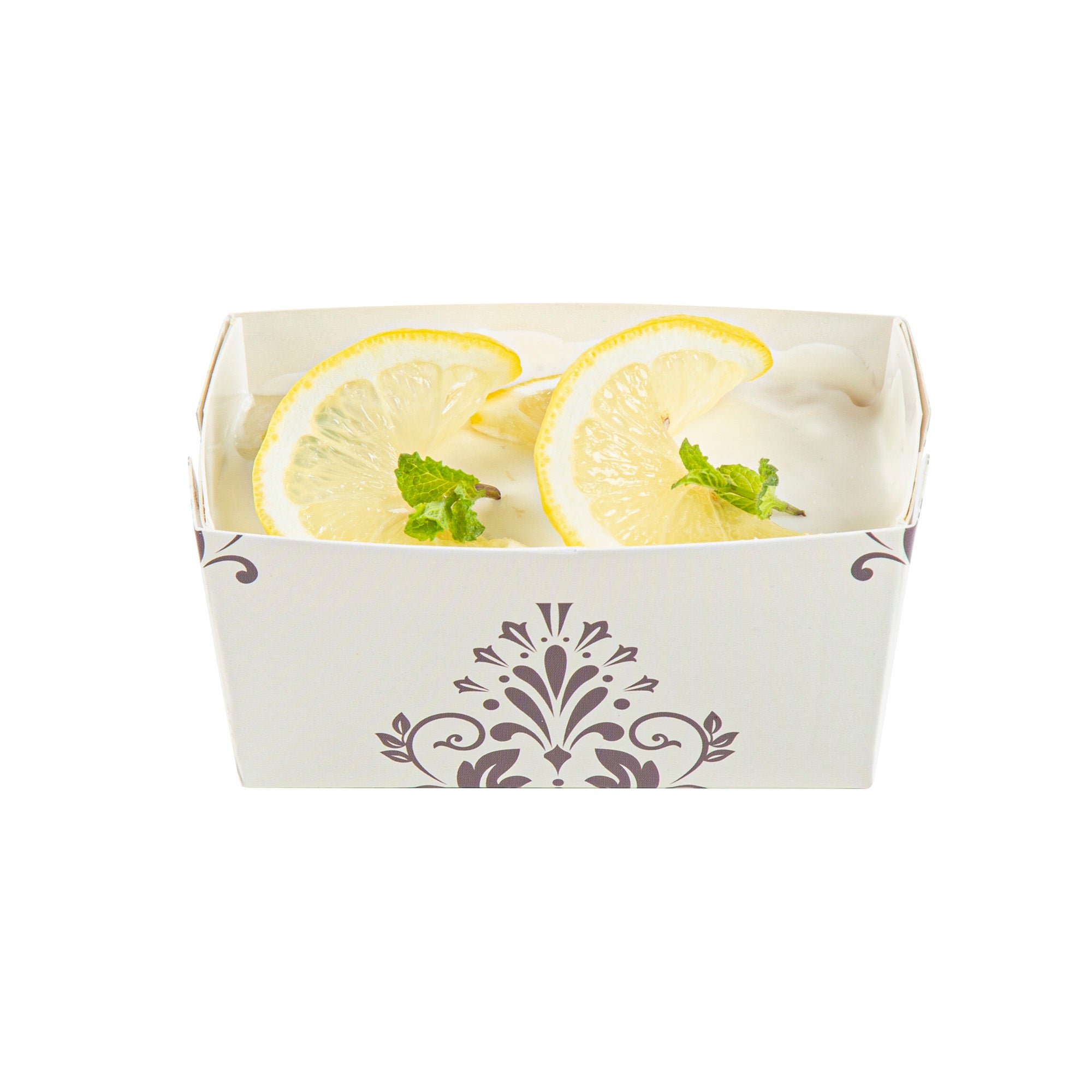 Bake Tek 9 oz Beige Vintage Floral Paper Mini Loaf Pans - Greaseproof Baking Cups (4