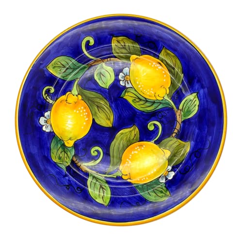 Italian Ceramic Dinnerware Set - Handmade Tuscan Pottery Made in Italy - Blue Lemon Design Plates & Bowls - Countryside Home Decor for Kitchen & Dining Room - Perfect for Farmhouse, Rustic, and Mediterranean Style Decor
