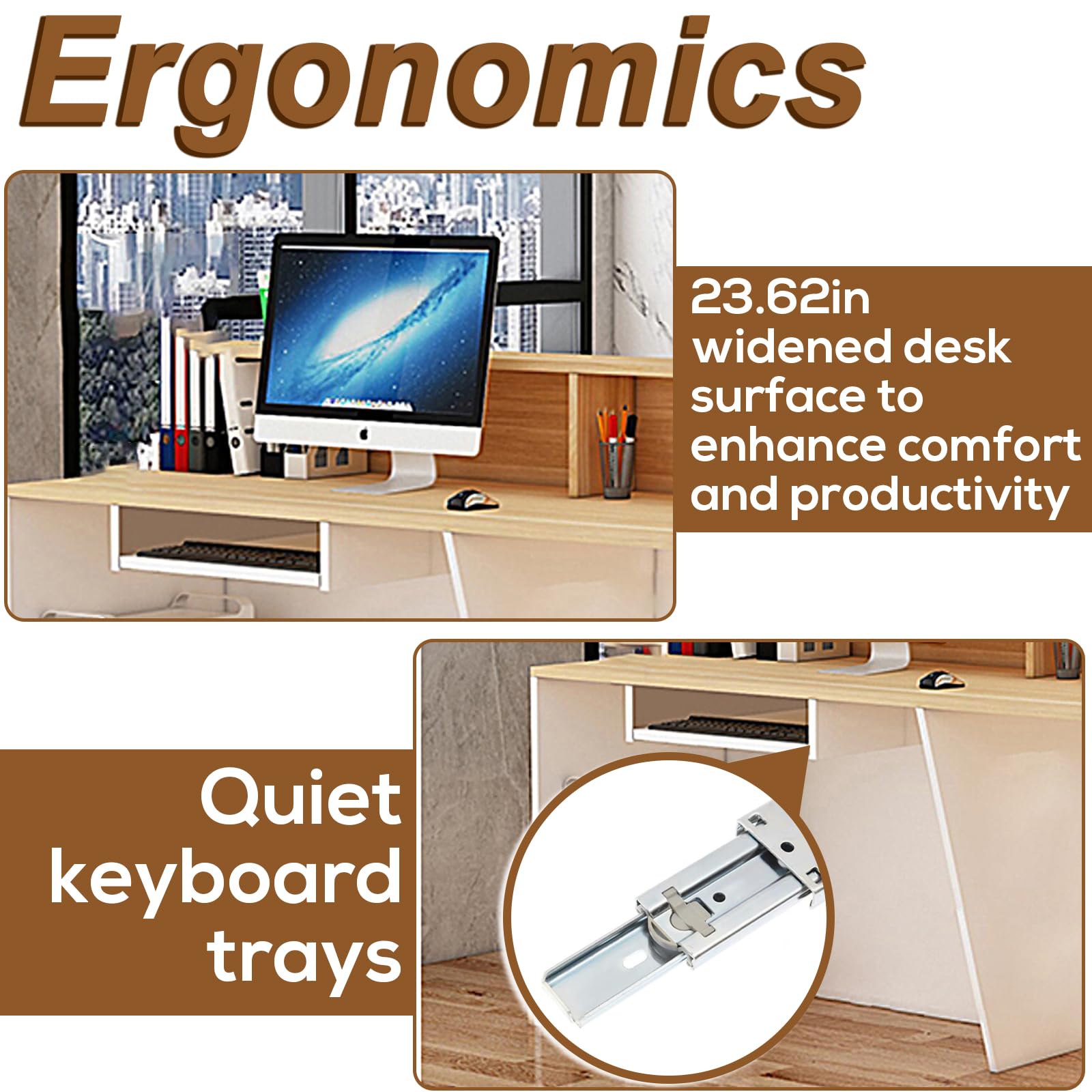Modern Reception Desk with Counter - Lockable Drawers, Cabinets & LED Lighting - 63
