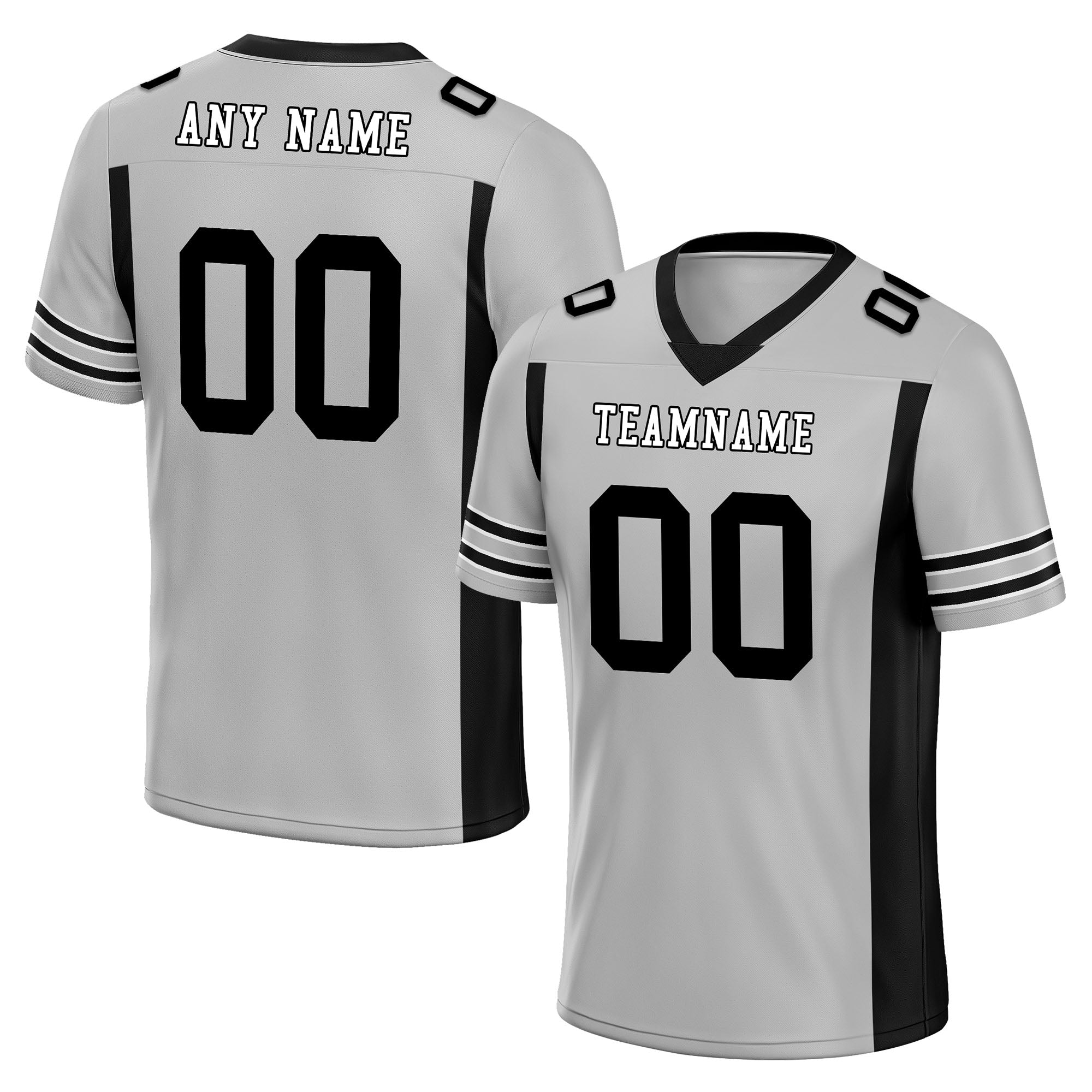 Custom Gray & Black Striped Sleeves Personalized Authentic Football Jersey FBJ02 D06055 - Perfect for Game Day, Team Sports & Fan Apparel