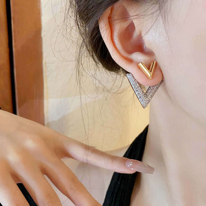 2-Way Essential V-Shaped Chevron Front & Back Ear Jacket Earrings | EH96 | Perfect for Parties, Weddings & Everyday Fashion Accessories