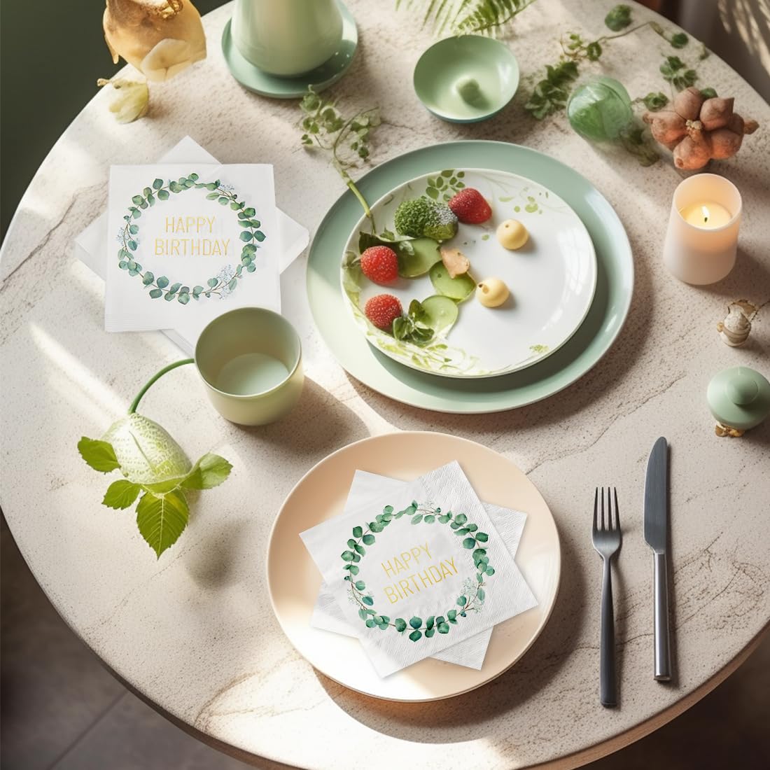40 Pack Eucalyptus Green Birthday Napkins - Sage Green Happy Birthday Party Decorations for Women & Men - Perfect for Birthday Tables, Celebrations & Events