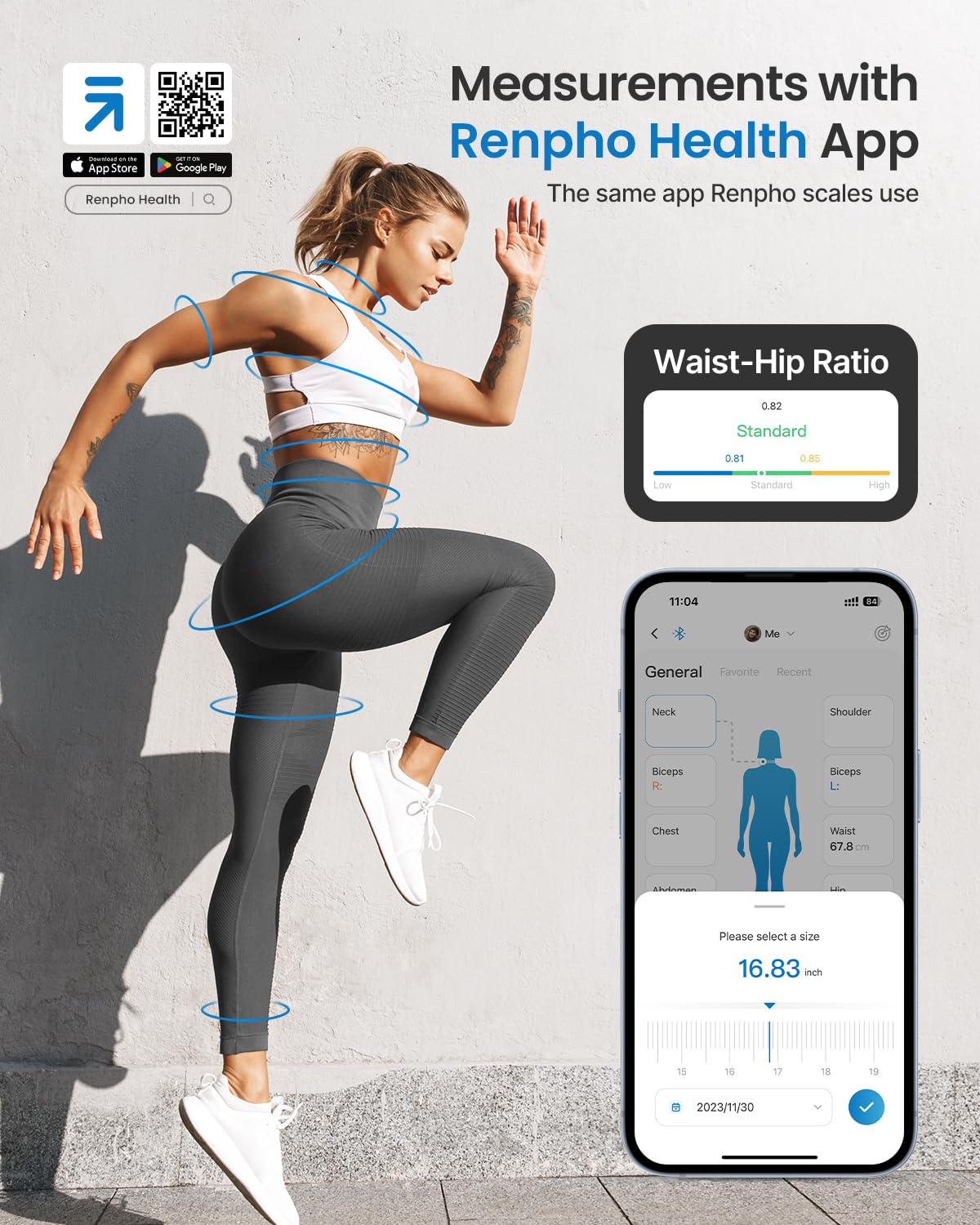 RENPHO Smart Tape Measure & Body Weight Scale - Digital Bluetooth Measuring Tape & Smart BMI Scale for Fitness, Health Tracking - Perfect for Home Gym, Weight Loss, and Body Measurements