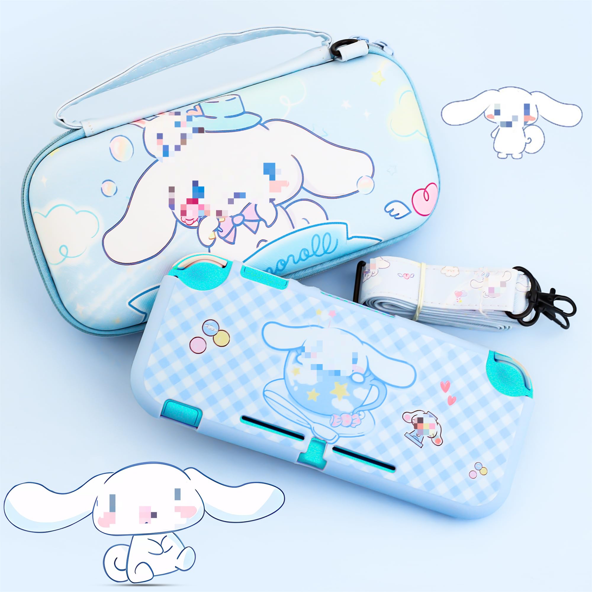 Cute Cartoon Dog Carrying Case for Nintendo Switch Lite - Travel Bag with TPU Plaid Protective Skin, Screen Protector, Shoulder Strap & Thumb Grips - Perfect Accessories for Boys & Girls - Ideal for Travel, Gaming Parties and On-the-Go Protection