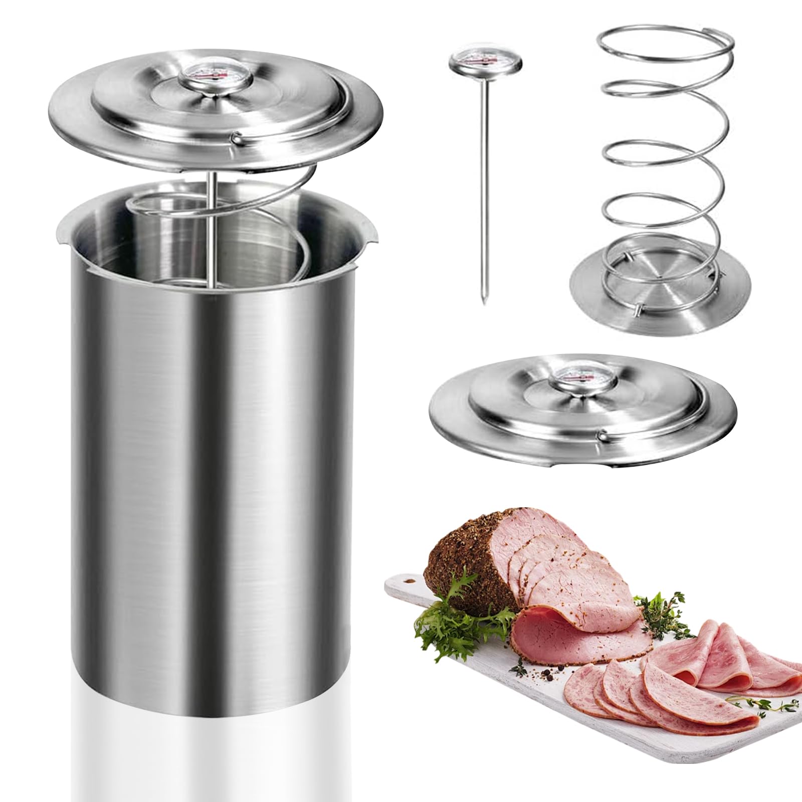 Premium Stainless Steel Deli Meat Press Mold with Built-in Thermometer - Healthy Homemade Lunch Meat Press for Sandwiches, Ham, Bacon | Perfect for Meal Prep, BBQ Parties & Camping Trips