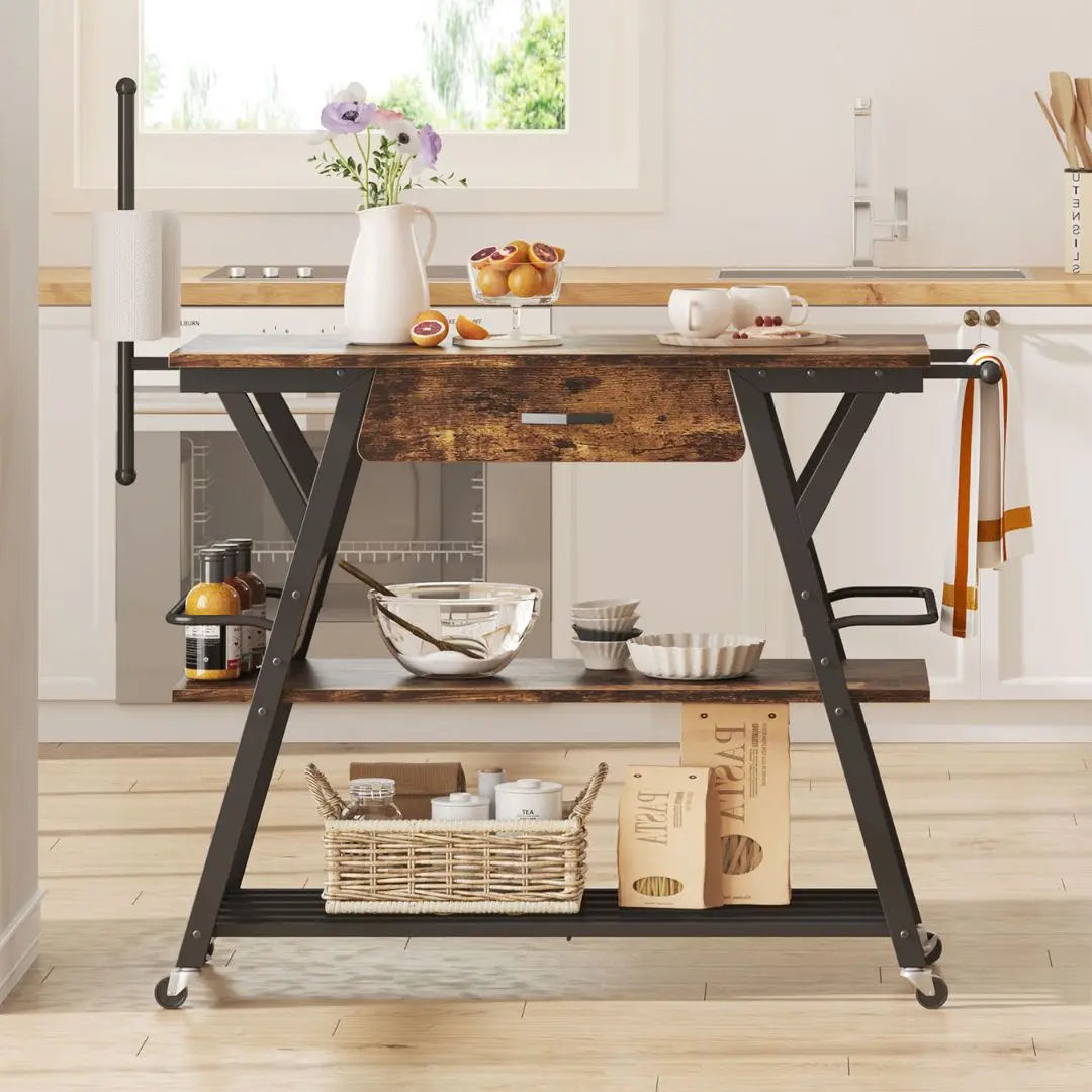 Bestier Coffee Bar Stand with Drawer - Rustic Kitchen Island Cart for Espresso Machine & Coffee Maker - Perfect for Small Kitchen, Breakfast Nook or Home Bar Setup